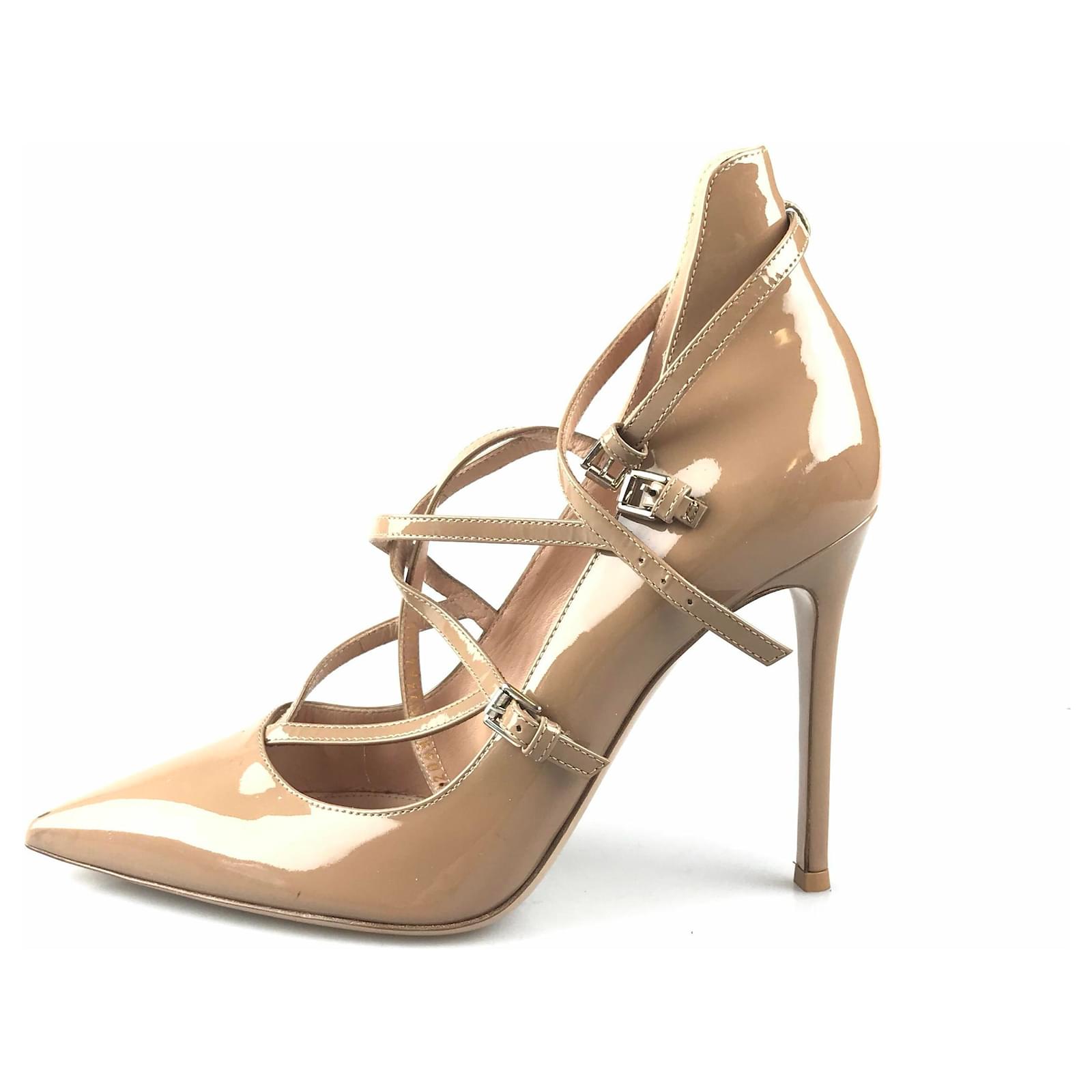 Gianvito Rossi Brown Patent Cage Pump Beige Leather Patent leather ref