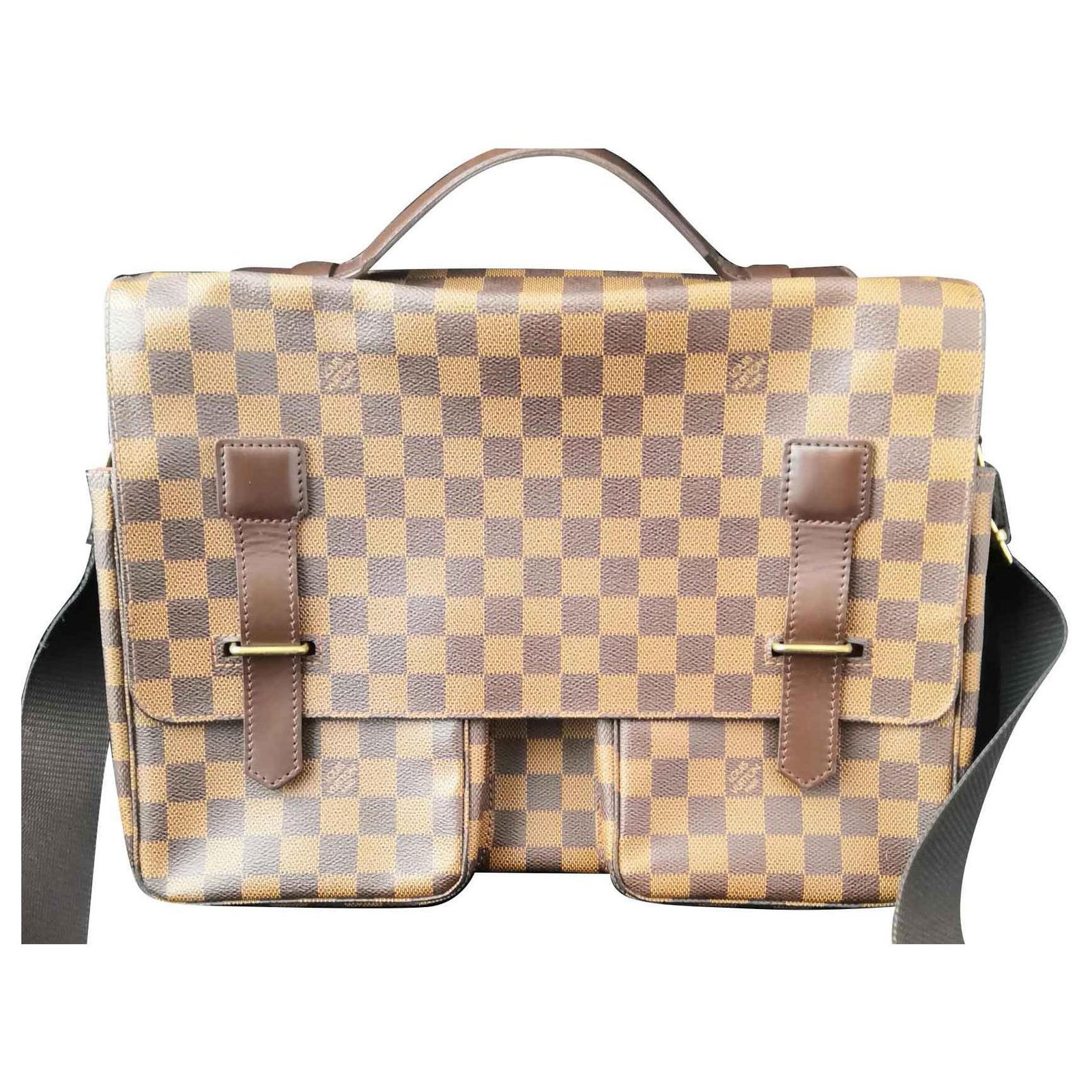 Beautiful schoolbag louis vuitton braodway Messenger Light brown Dark brown  Leather Cloth ref.120125 - Joli Closet