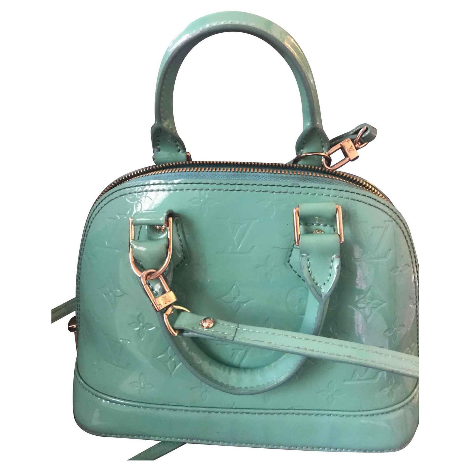 Patent leather handbag Louis Vuitton Turquoise in Patent leather