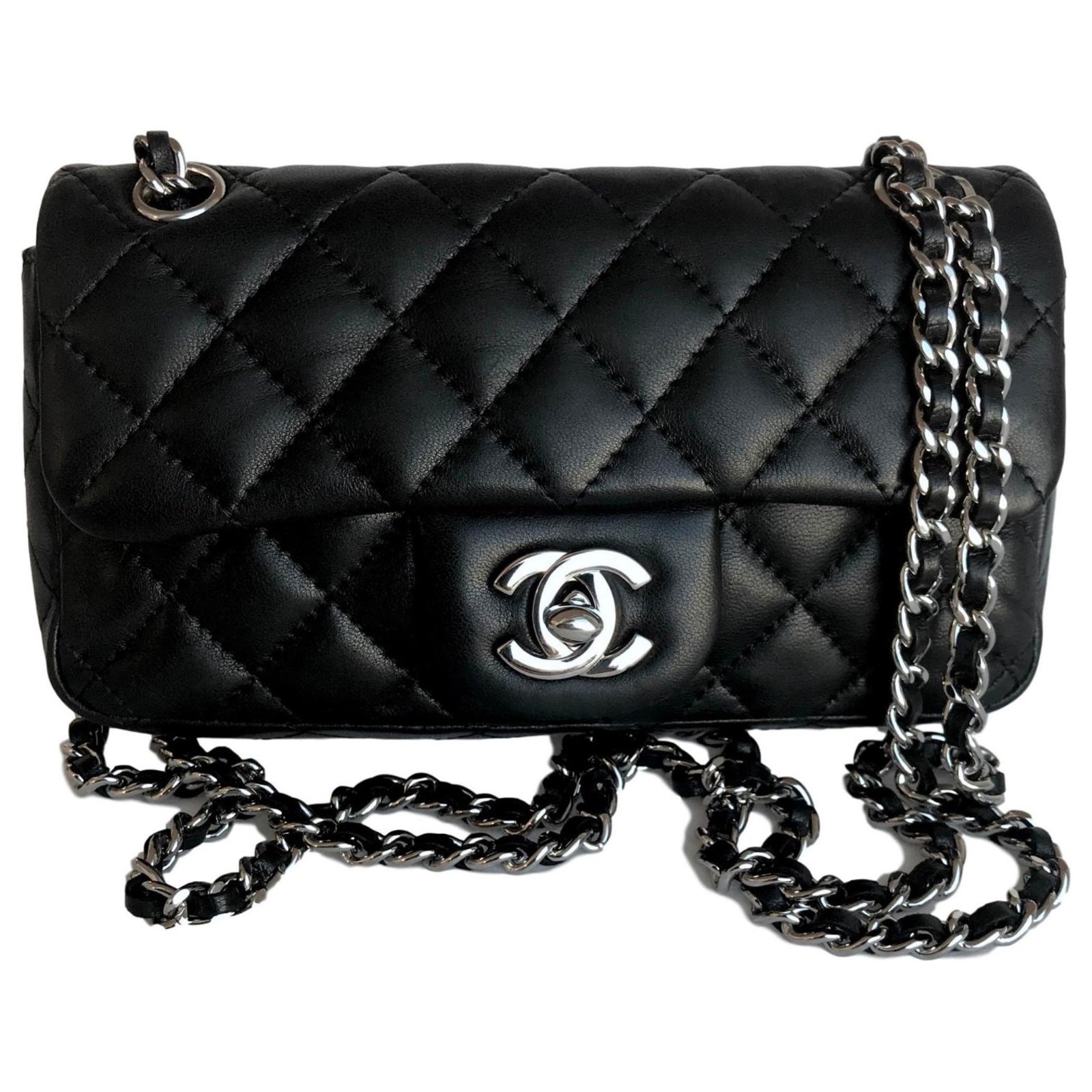 Chanel Mini crossbody / shoulder timeless flap bag Black Leather