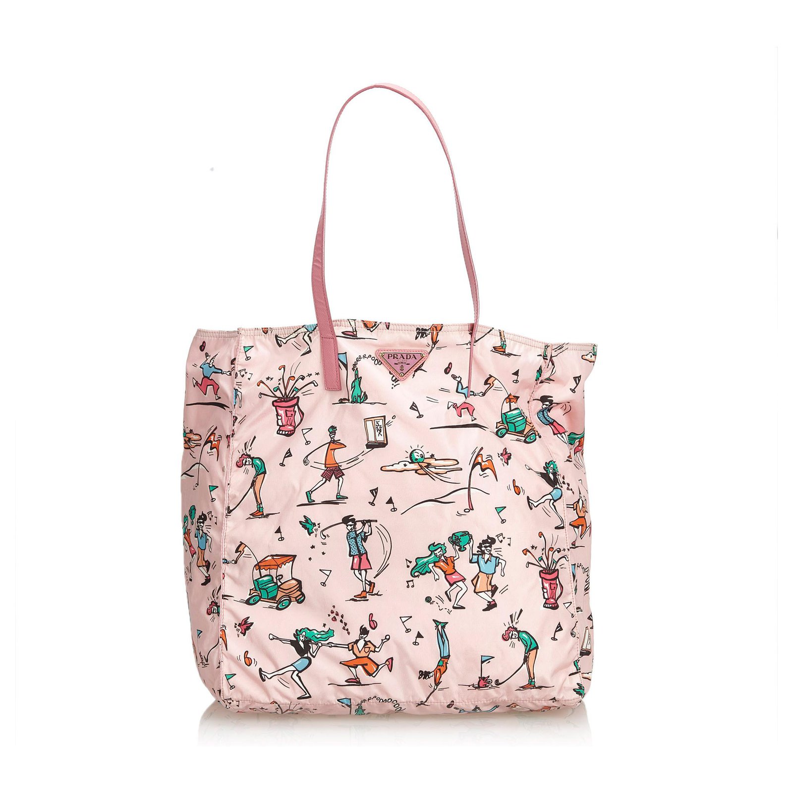 Prada Pink Faux Leather Mesh And Nylon Bucket Bag With Comic Print Slip Bag