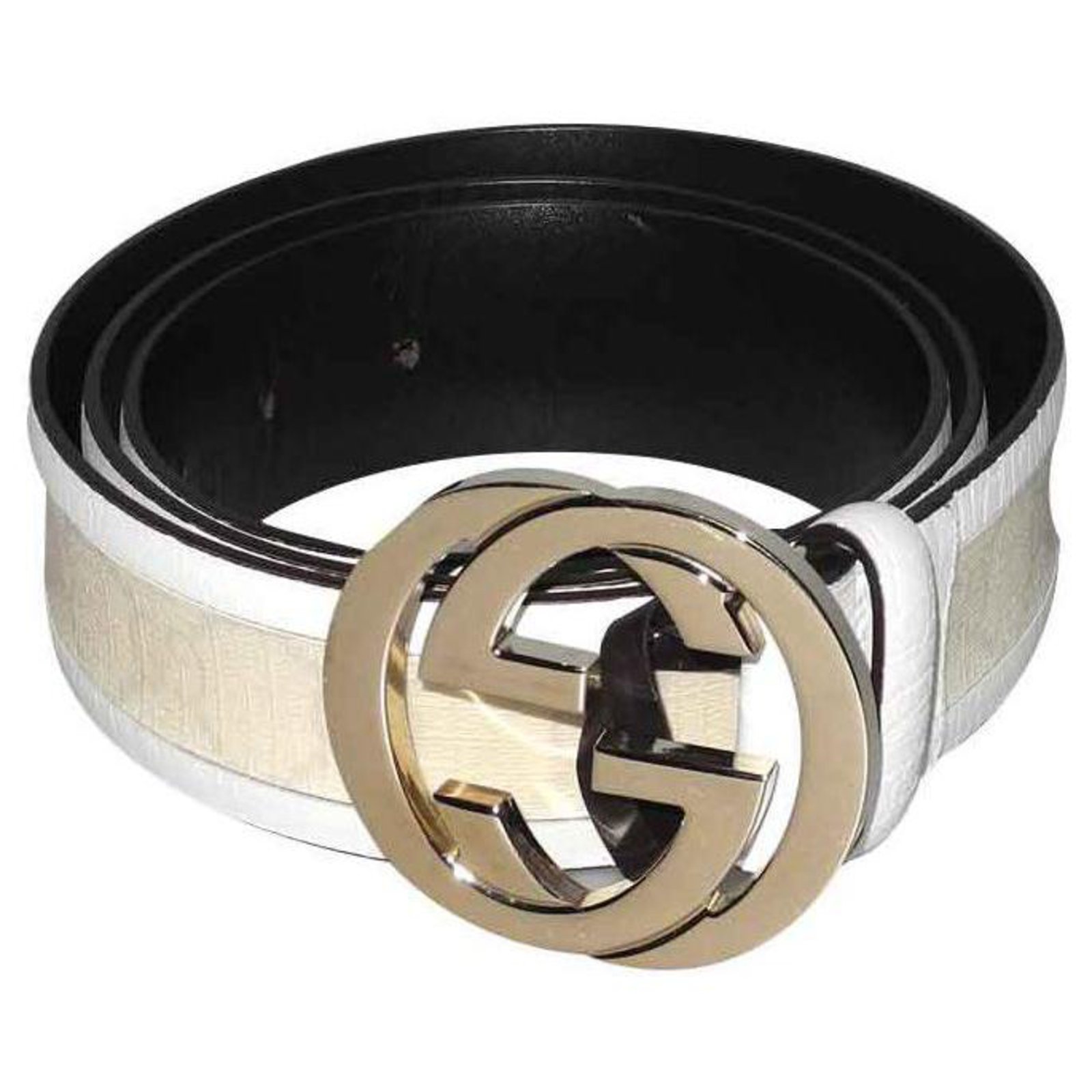 white and silver gucci belt