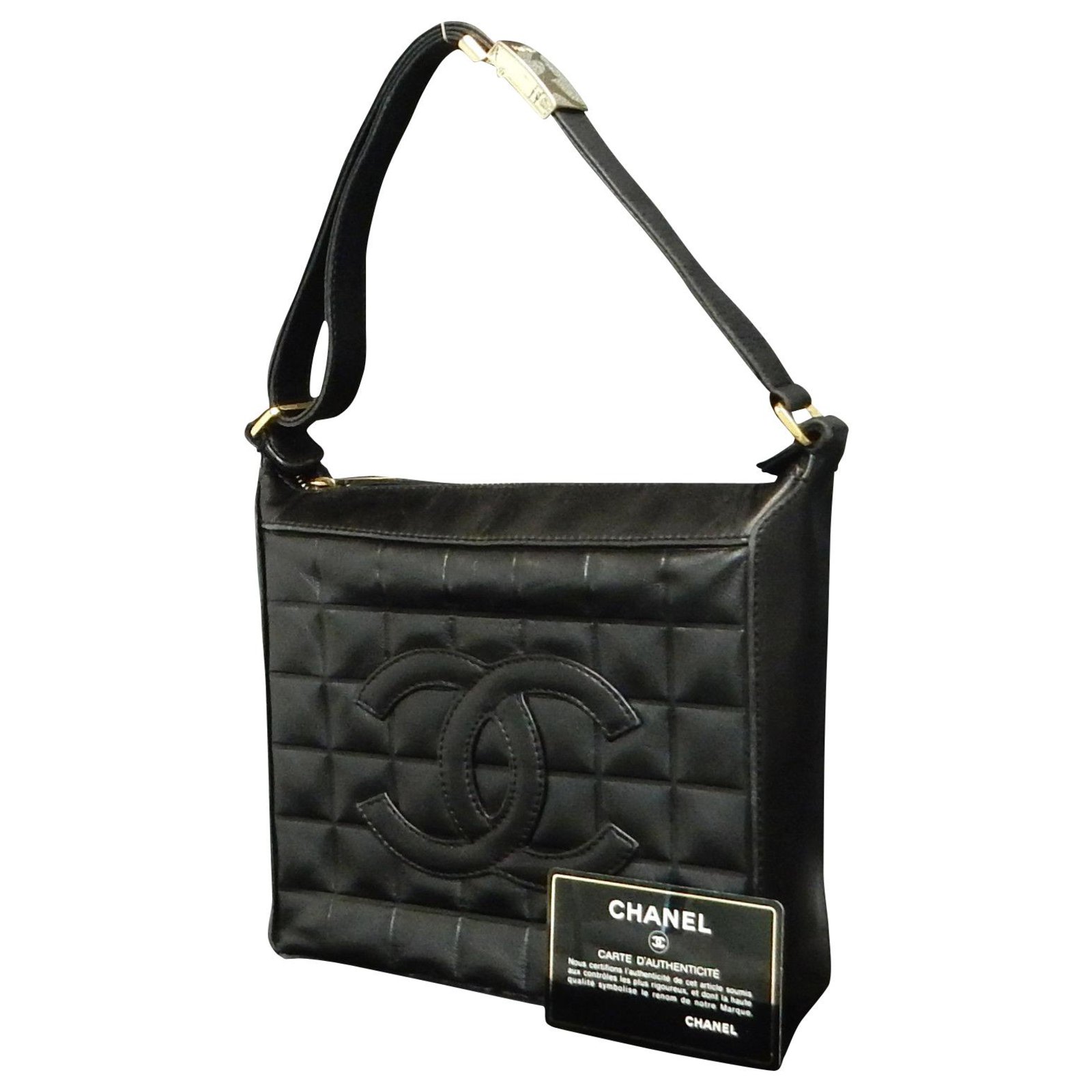 Chanel East West Chocolate Bar Black Leather ref.121153 - Joli Closet