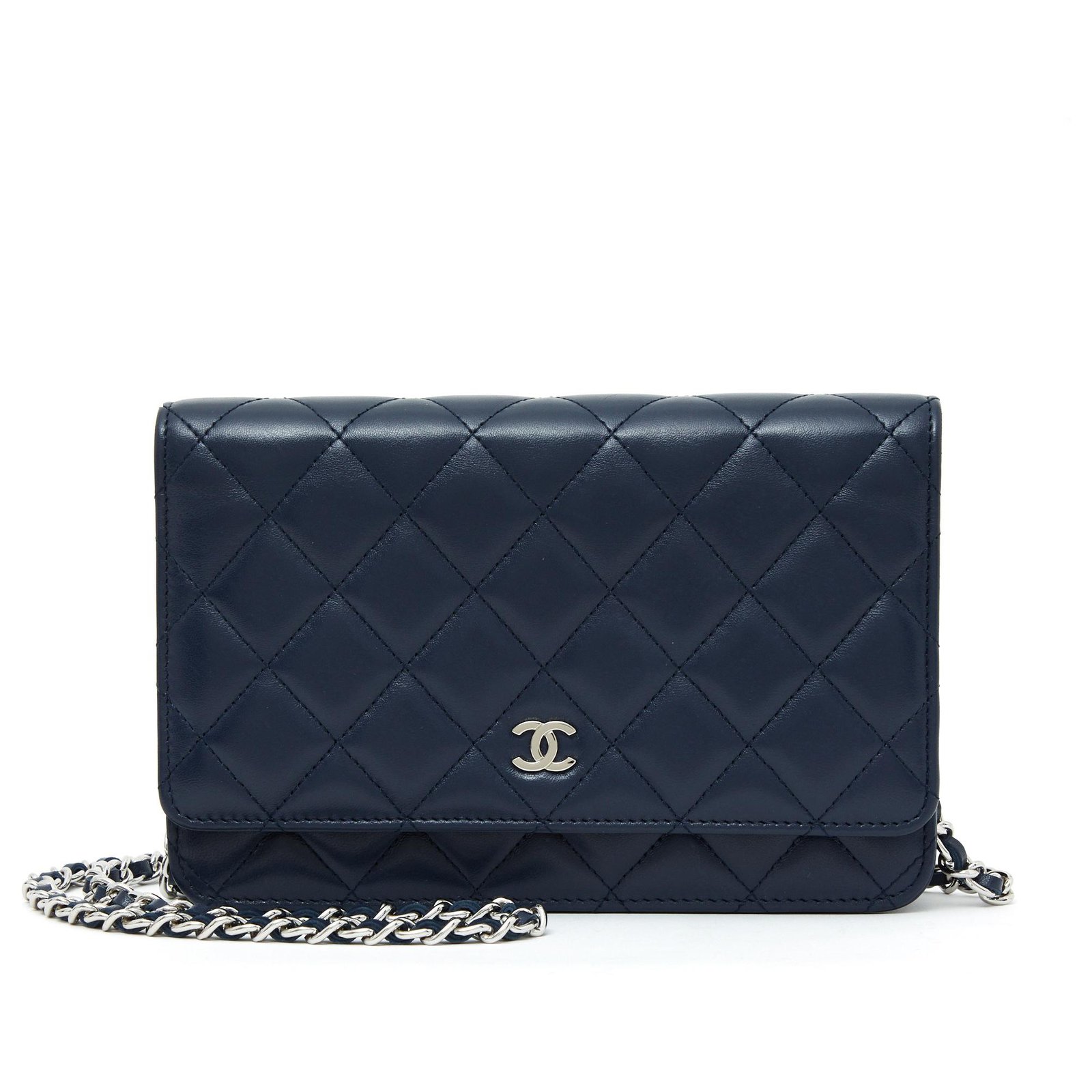 Chanel TIMELESS WALLET ON CHAIN WOC NAVY SILVER Navy blue Leather
