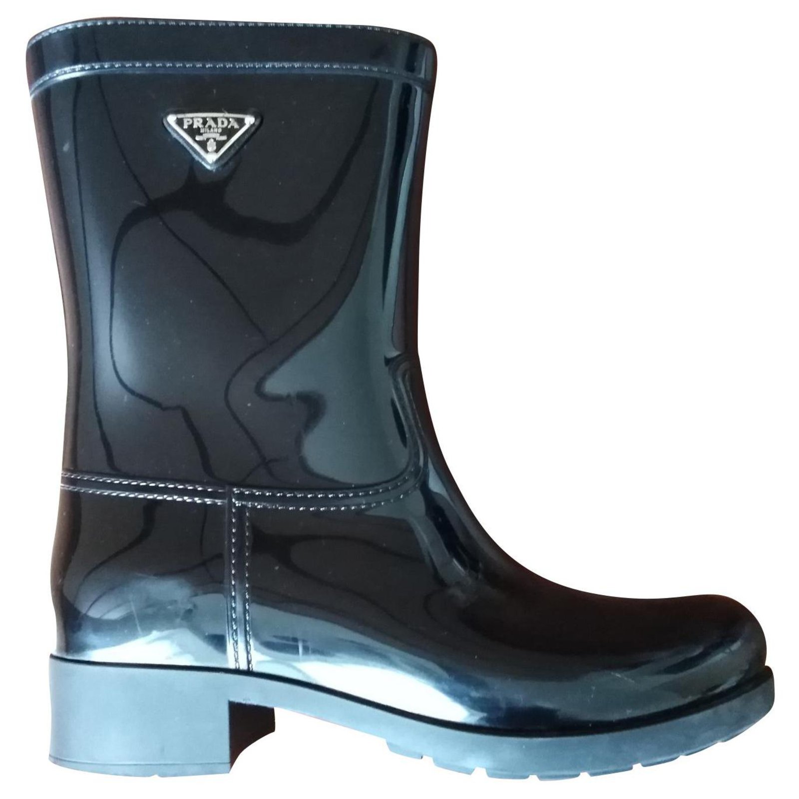 Prada Black Rubber Rain Boots Size 42 Prada