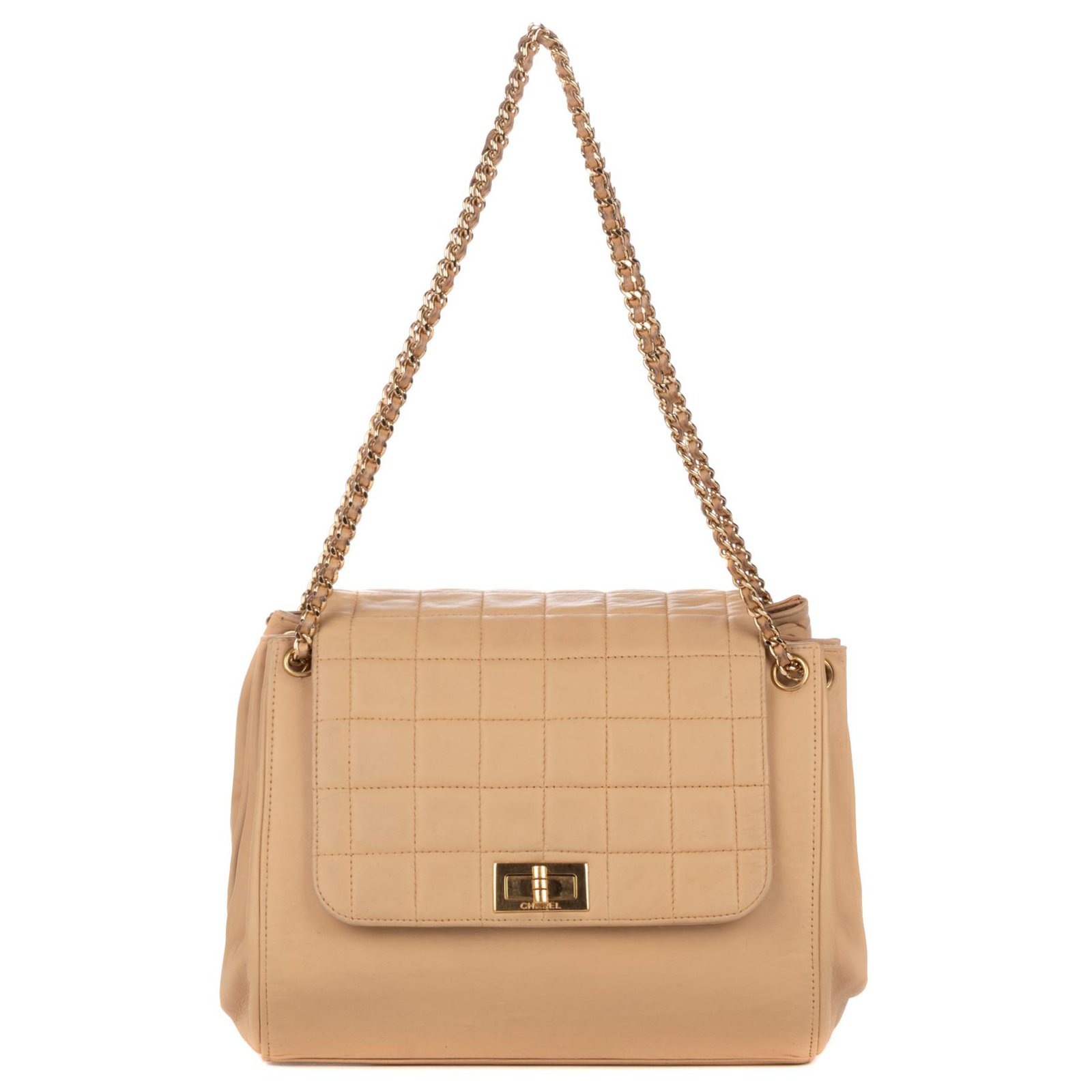 Lovely accordion Chanel bag in beige quilted lambskin, golden trim in ...