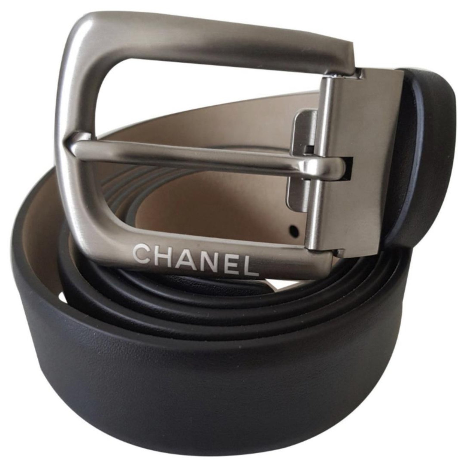 CHANEL Crystal CC buckles black leather belt