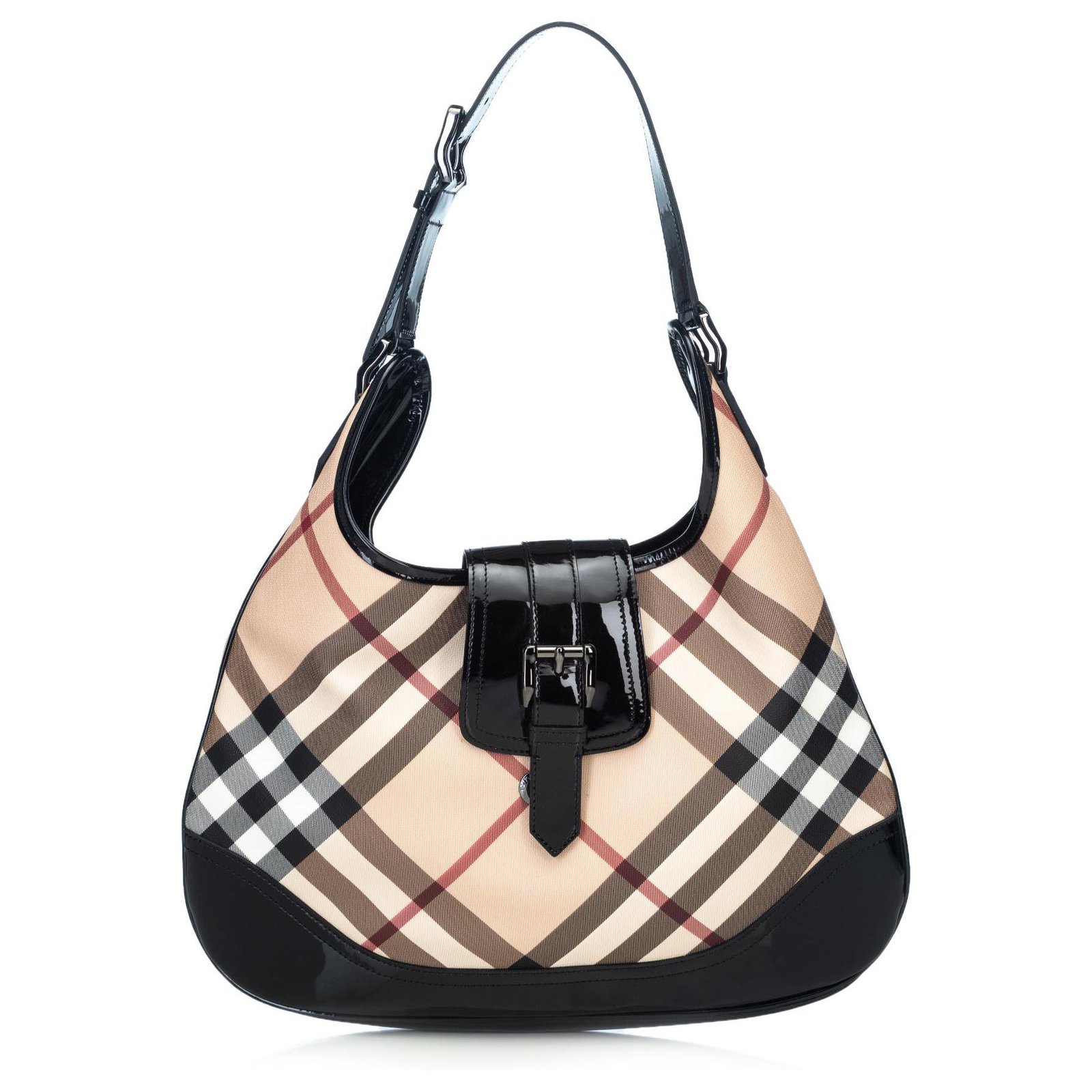 This chic hobo is crafted of classic Burberry Nova check canvas.