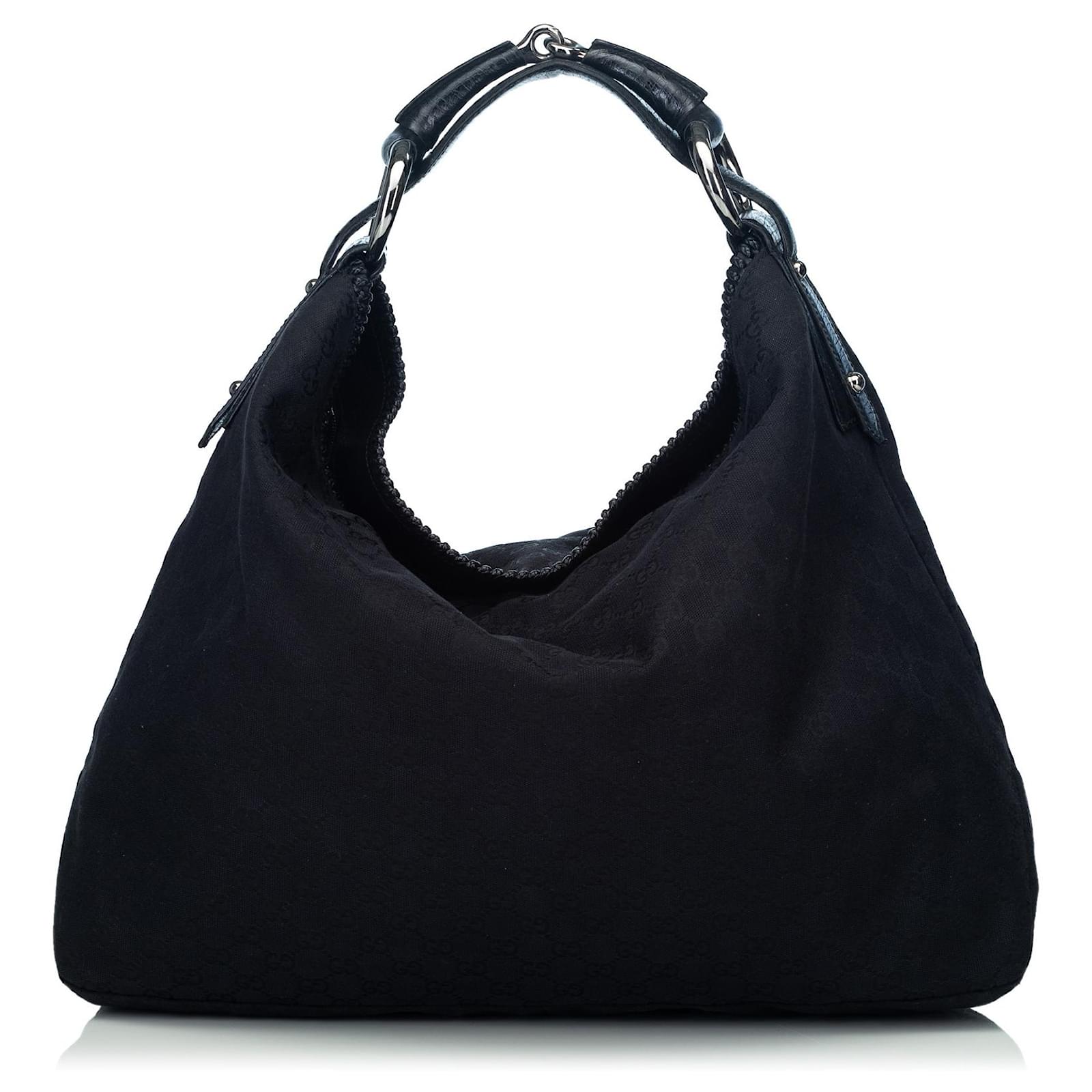 Gucci Black GG Horsebit Hobo grande Nero Pelle Panno ref.121749 - Joli  Closet