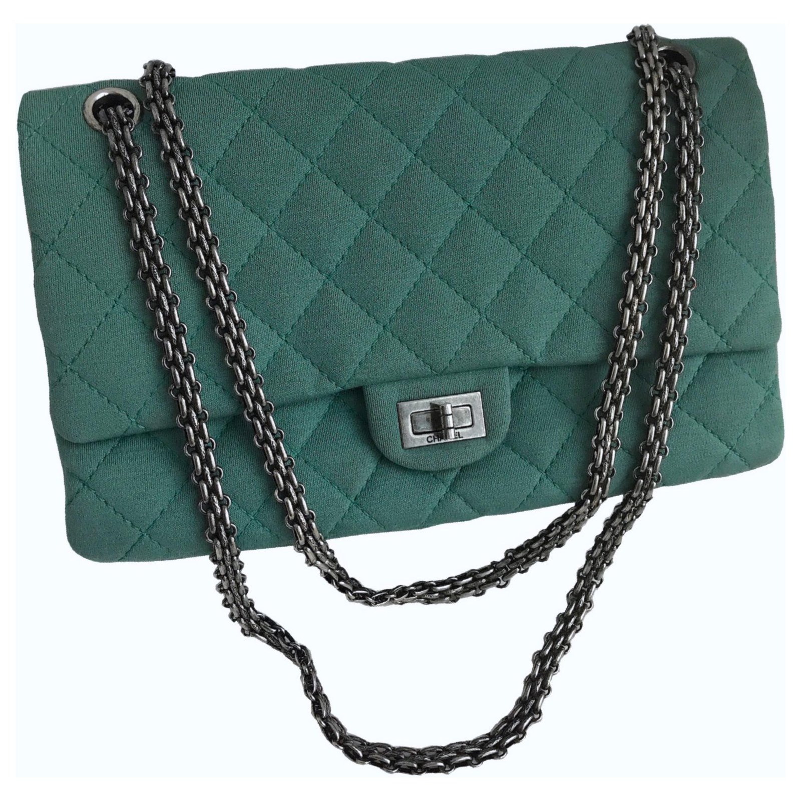 Chanel 2.55 Reissue 28 cm Large Flap Bag 226 Green Light green Turquoise  Leather Cloth ref.121832 - Joli Closet