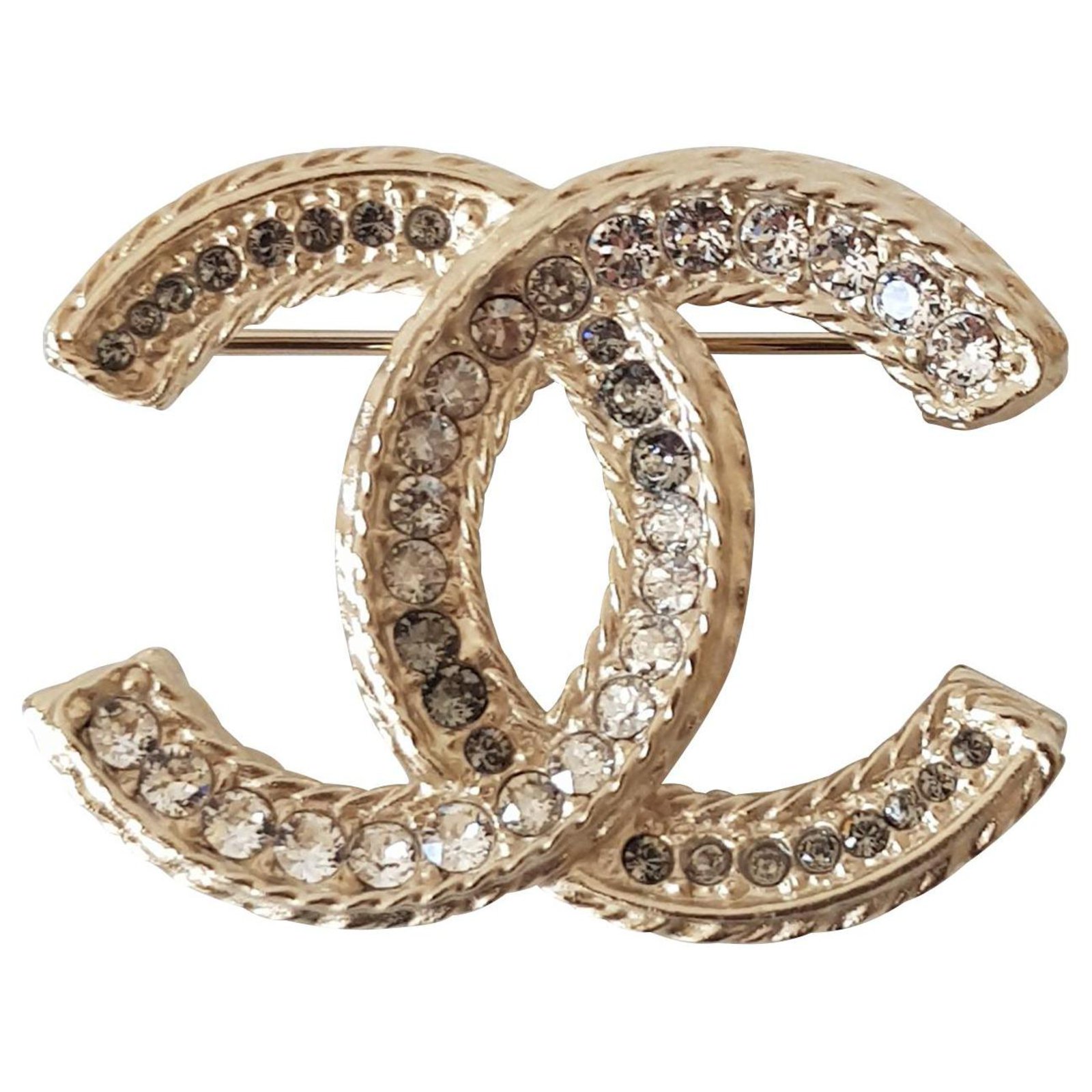 Wunderschöne schwarz-gold emaillierte Chanel Brosche Golden Metall