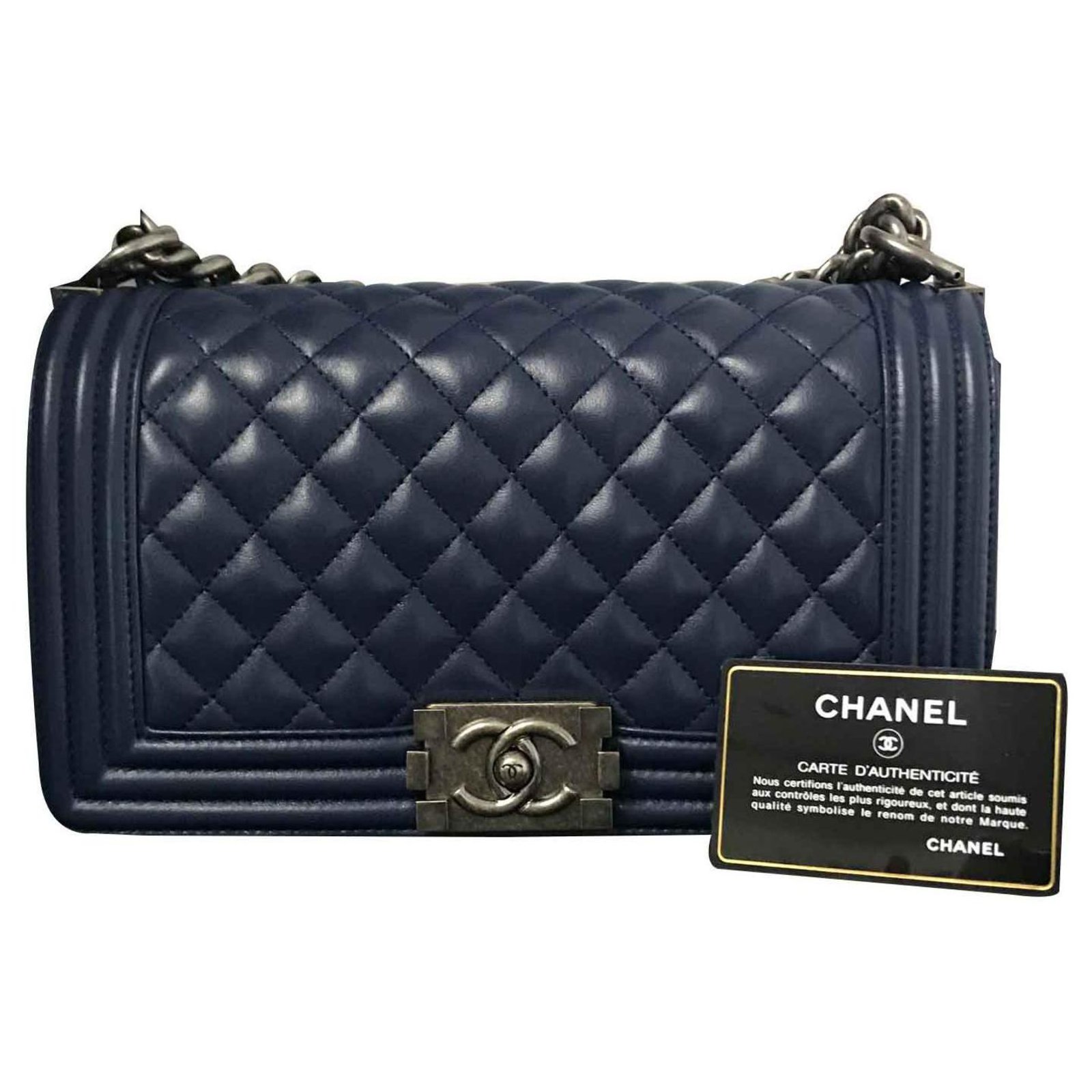 Boy Chanel Handbags Blue Leather ref.122568 - Joli Closet