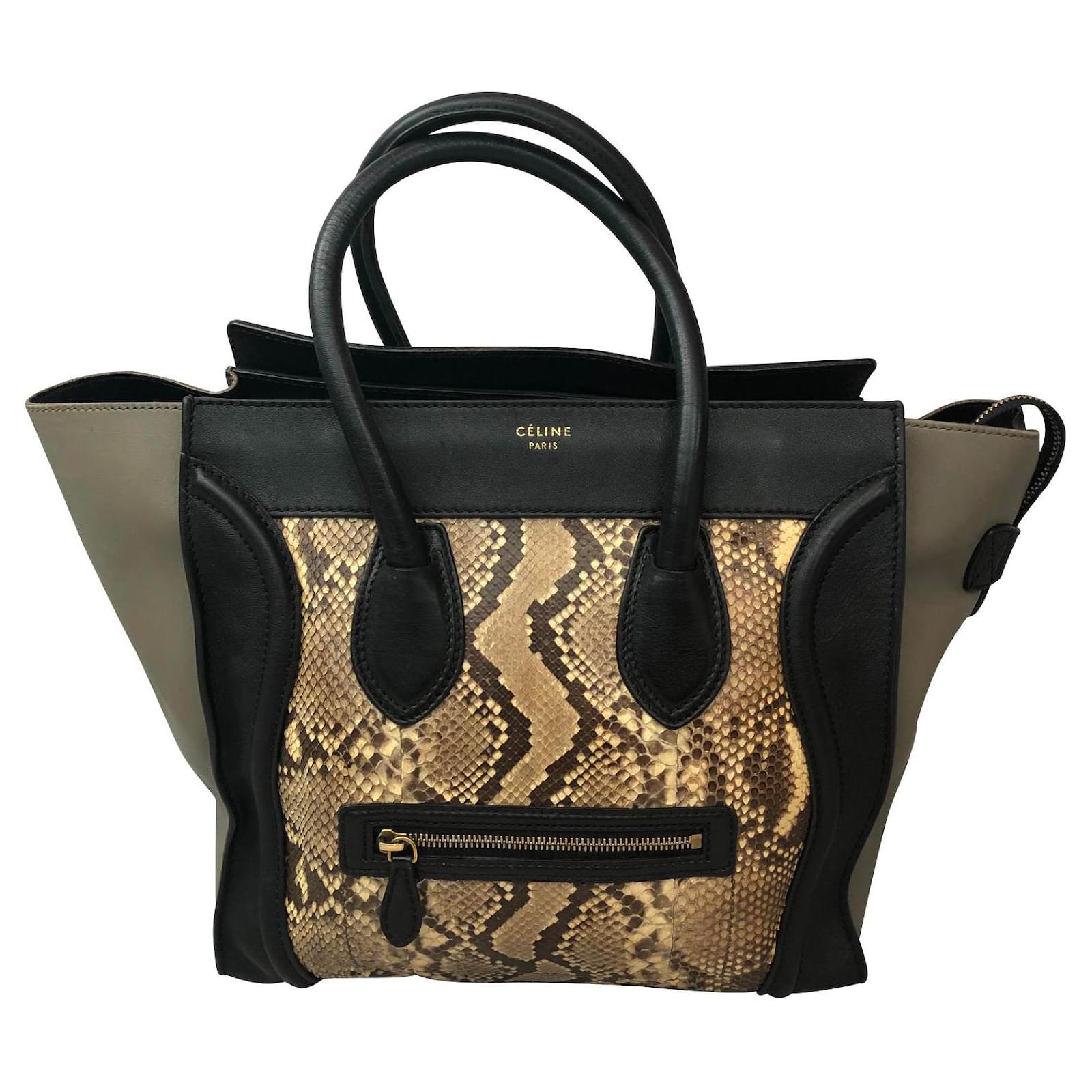 Céline Luggage Cuir Python Marron Noir Gris Imprimé python ref.123154 ...