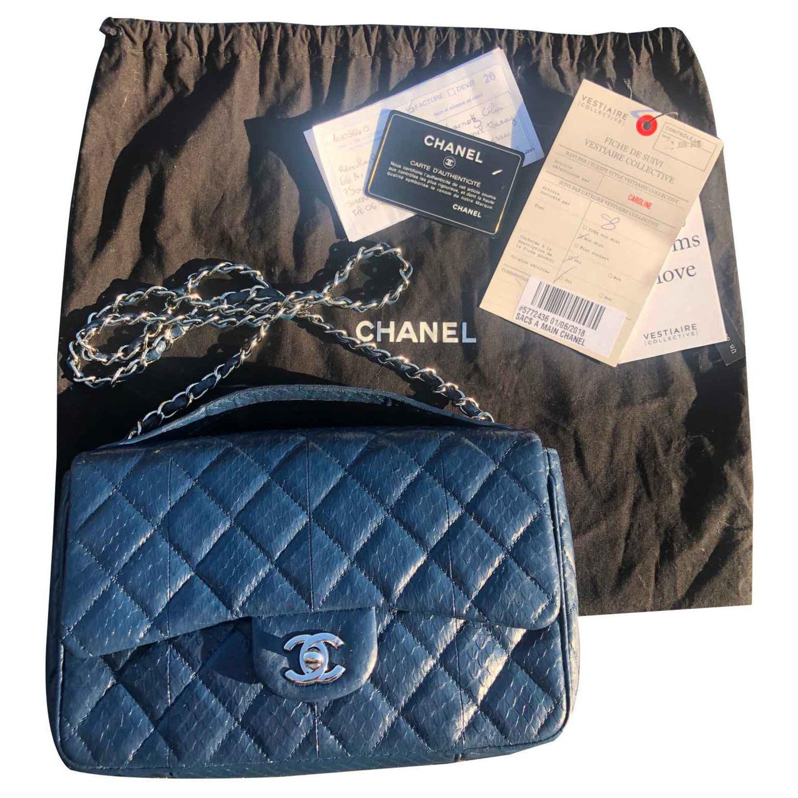 Chanel Handbags Navy blue Python ref.123162 - Joli Closet