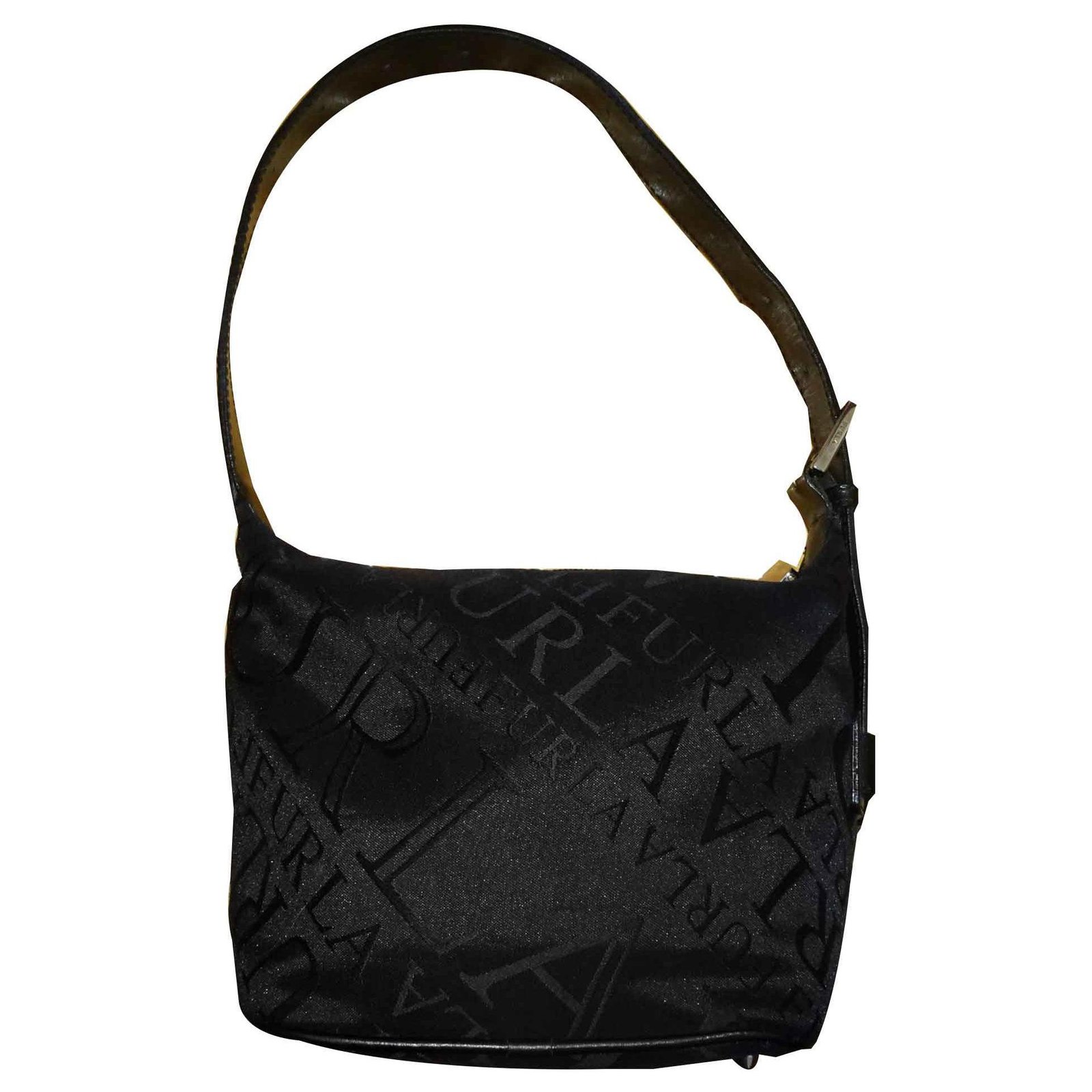 Furla Monogram Logo fabric leather Bag Black Cloth ref.123694