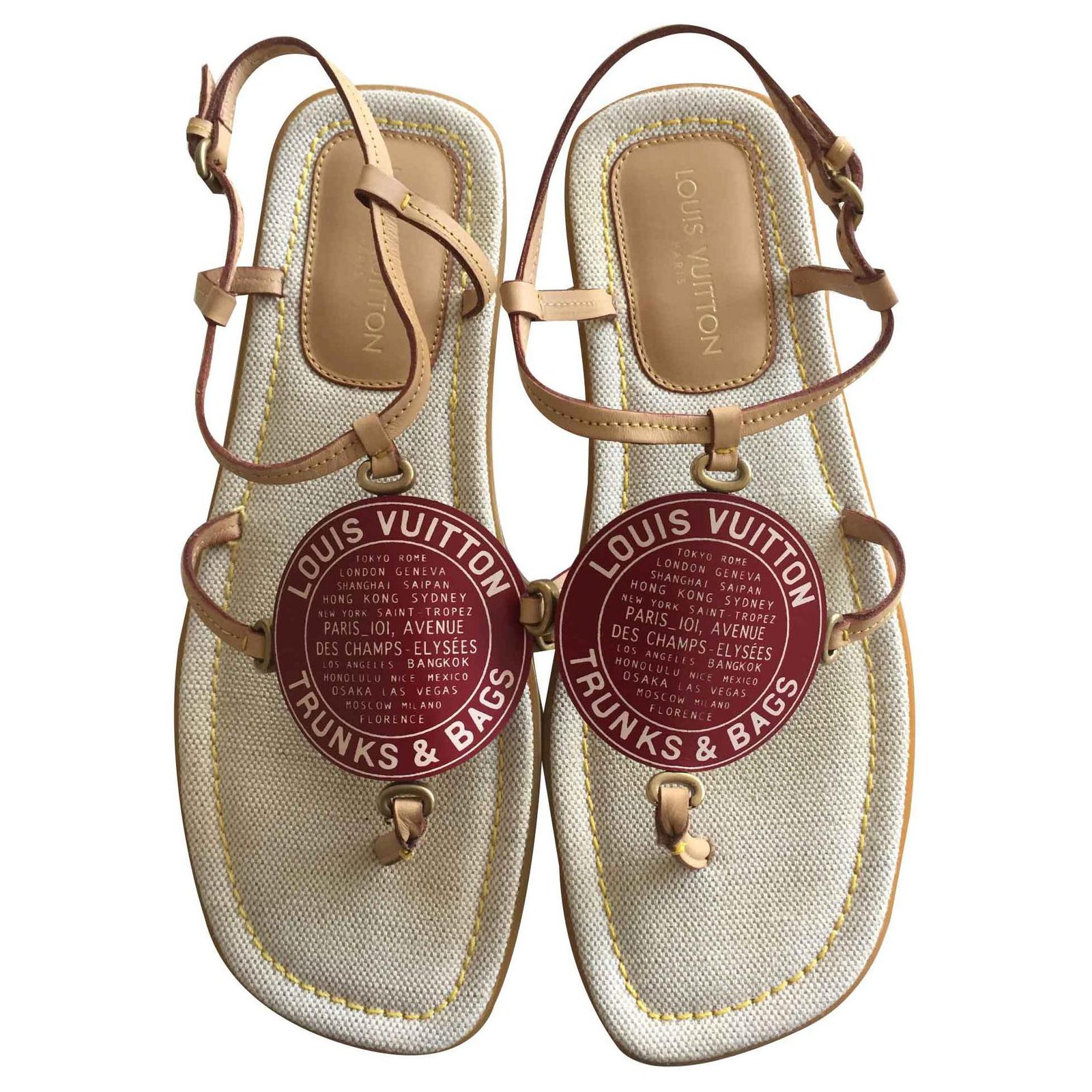 Louis Vuitton Beige Patent Leather Thong Sandals Size 37.5 Louis Vuitton