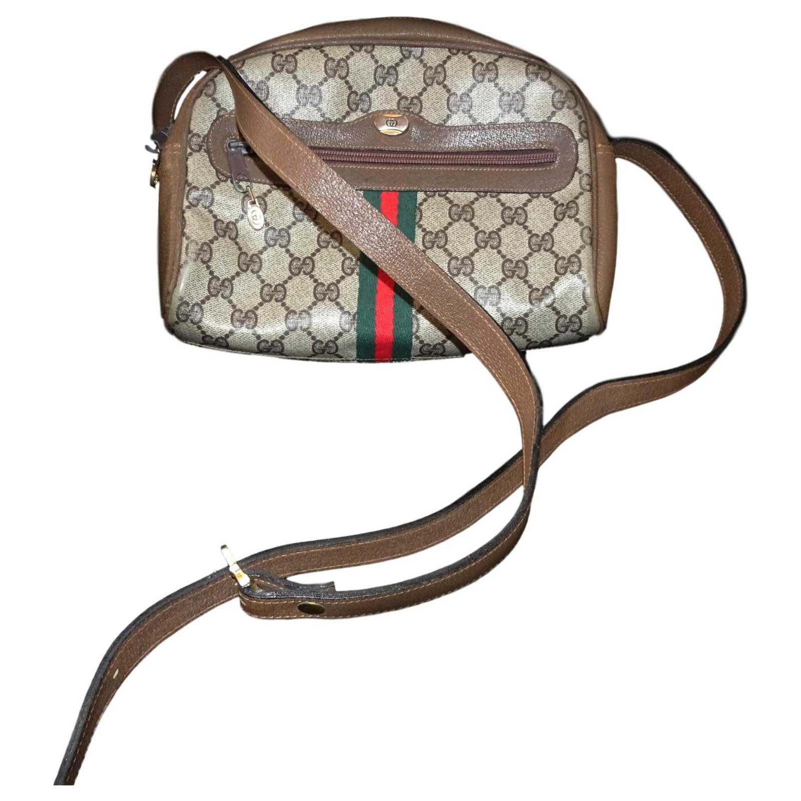Gucci monogram Ophidia web stripe crossbody bag Chestnut Leather ref.123744  - Joli Closet