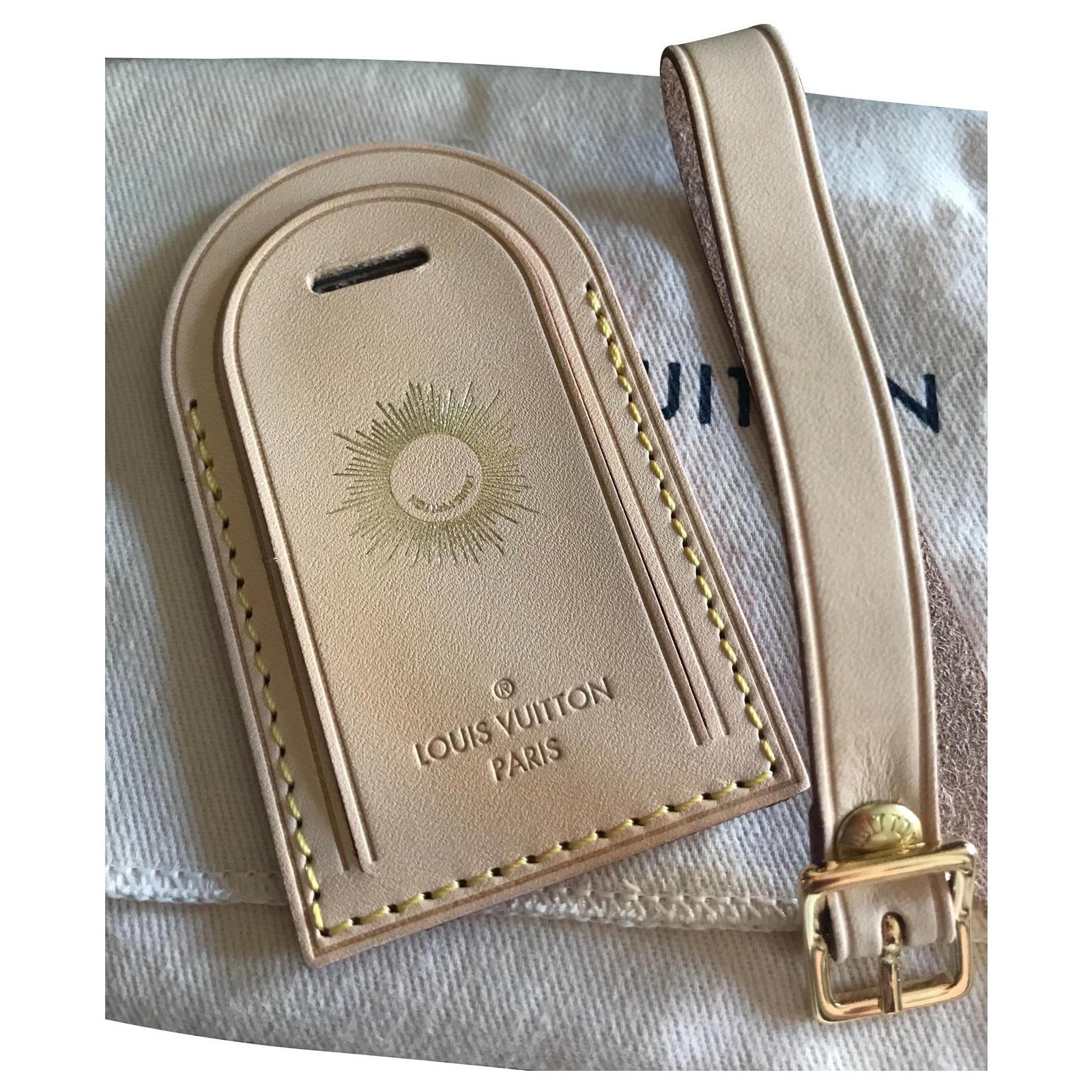 Louis Vuitton Black Leather Luggage Tag Heat Stamped Year of the Dog  Initialled P - New* - SOLD