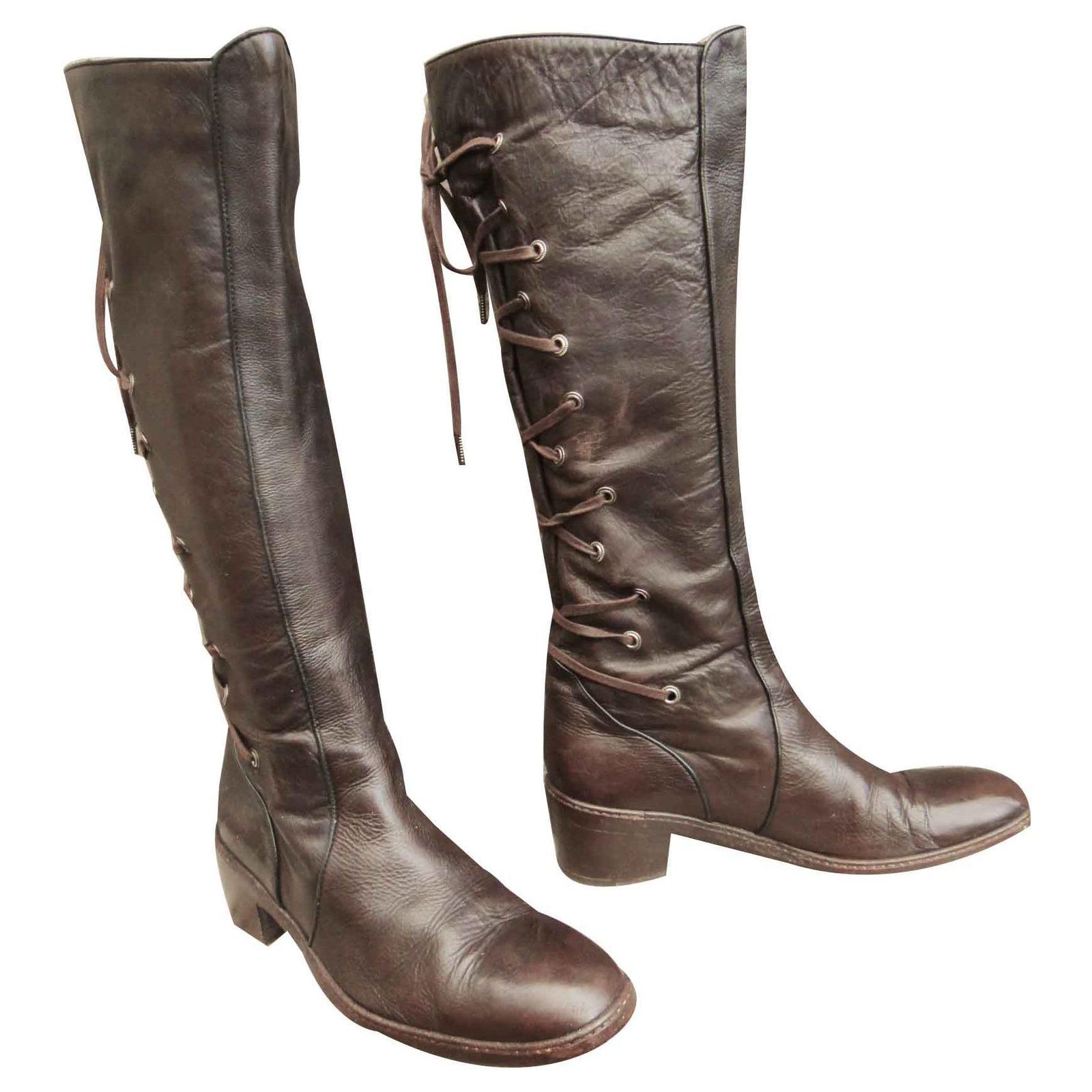 Dries van Noten boots with back lacing Brown Leather ref.123898 - Joli ...