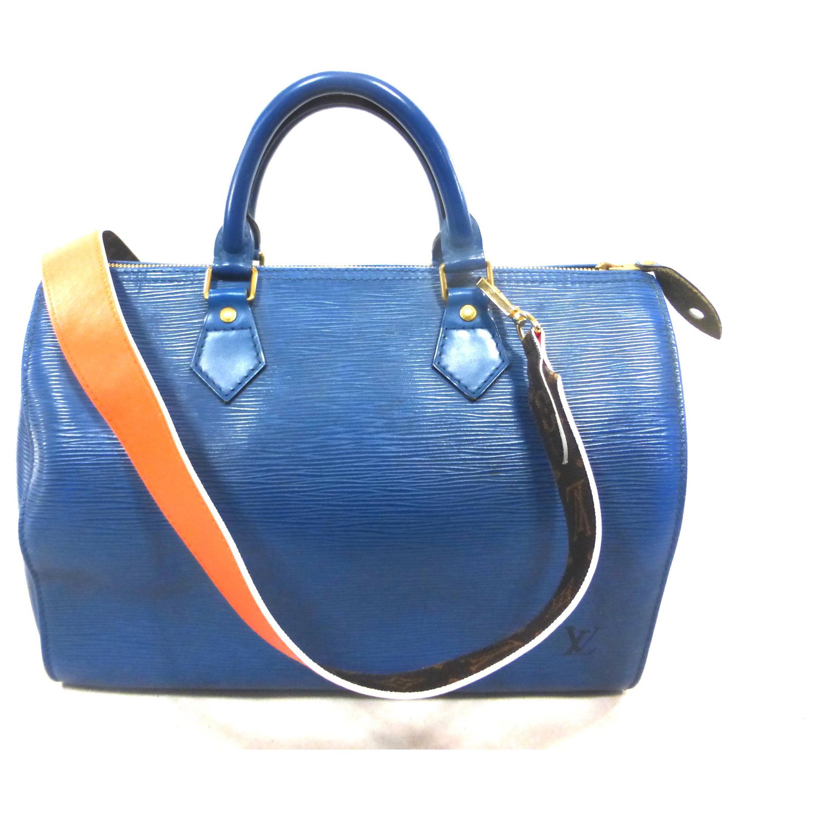 Louis Vuitton Speedy 30 blue epi leather + monogram / orange shoulder strap  Brown ref.124252 - Joli Closet