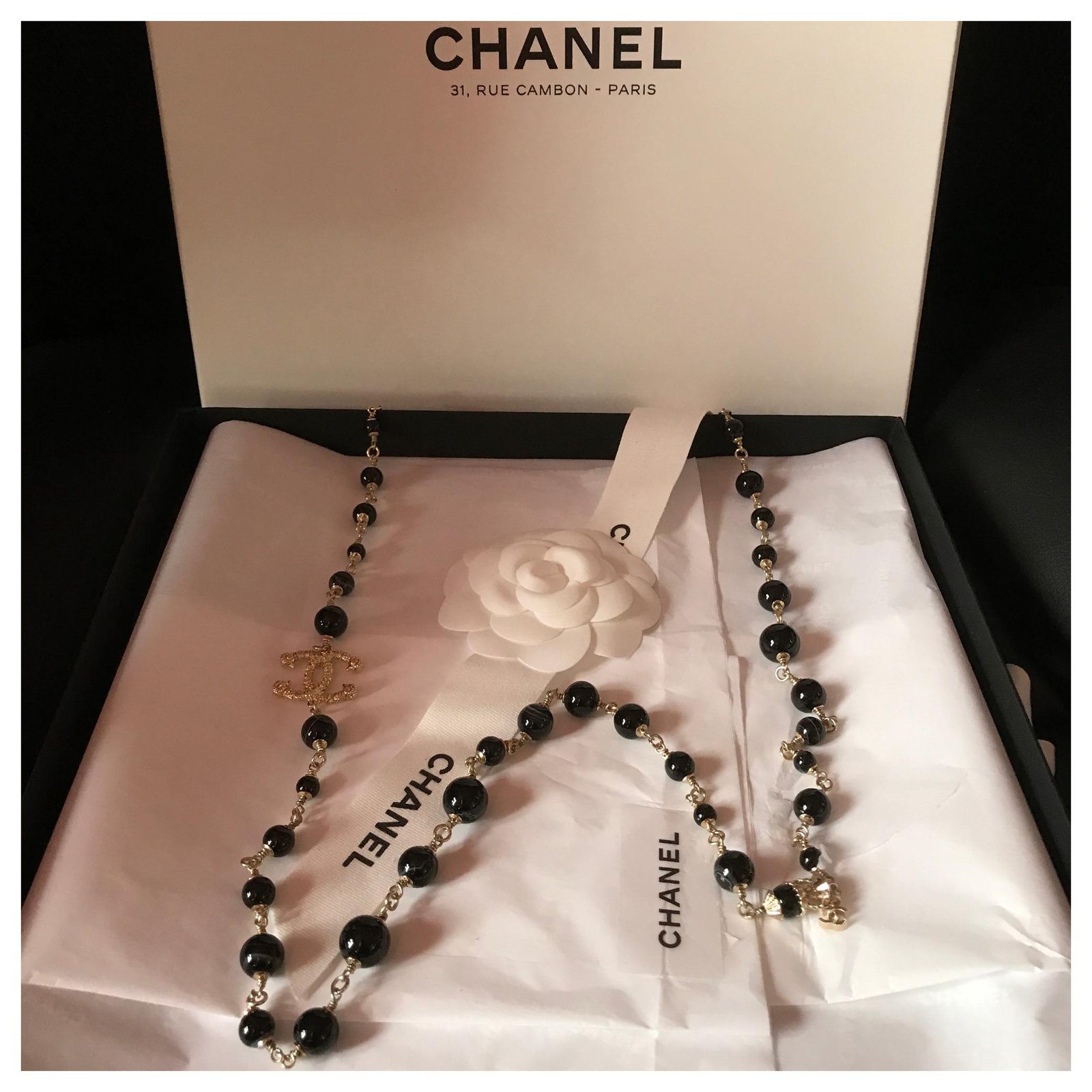 Chanel crystal long pearl necklace black – LLBazar