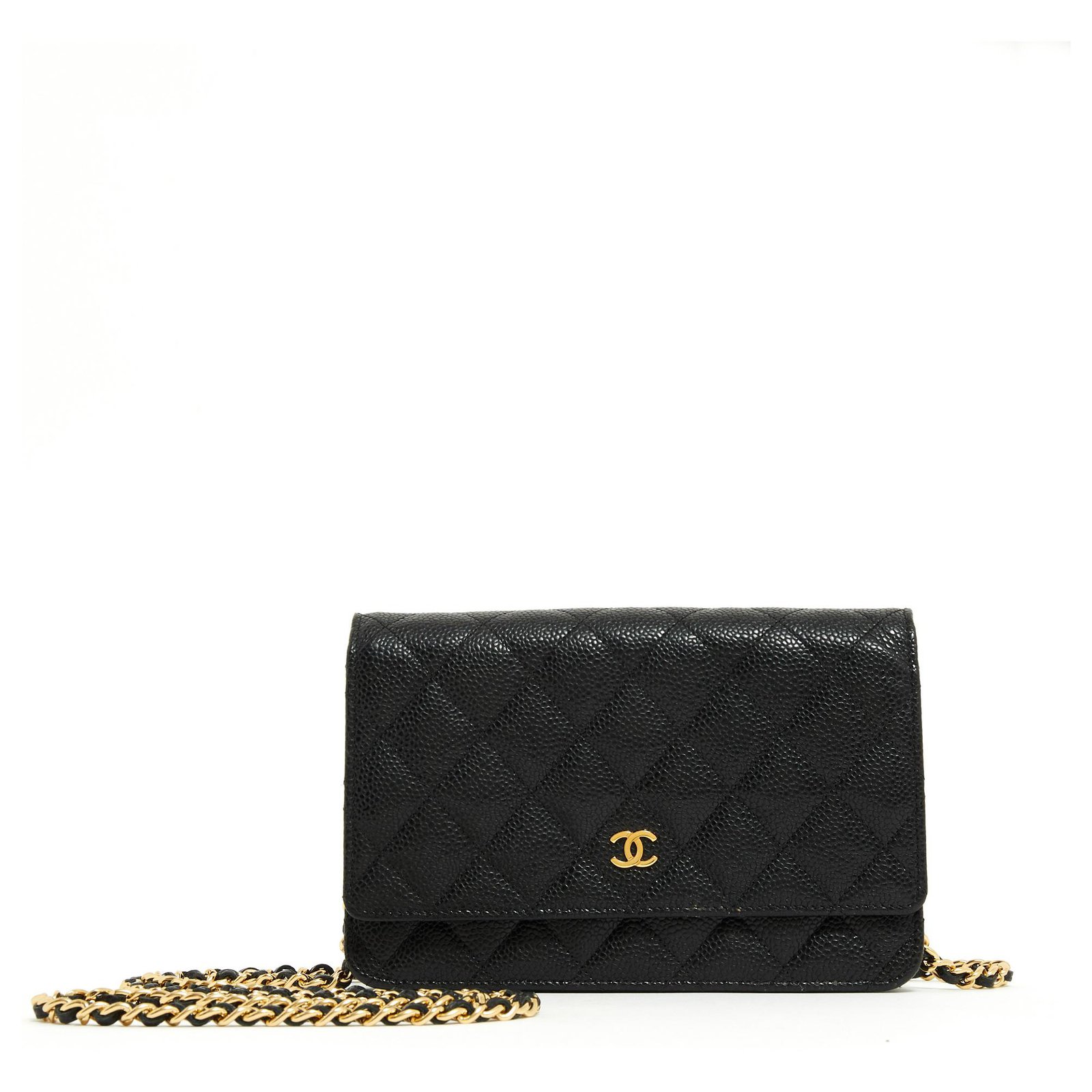 Wallet On Chain Chanel WOC CAVIAR BLACK GOLD Leather Metal ref.124463 -  Joli Closet