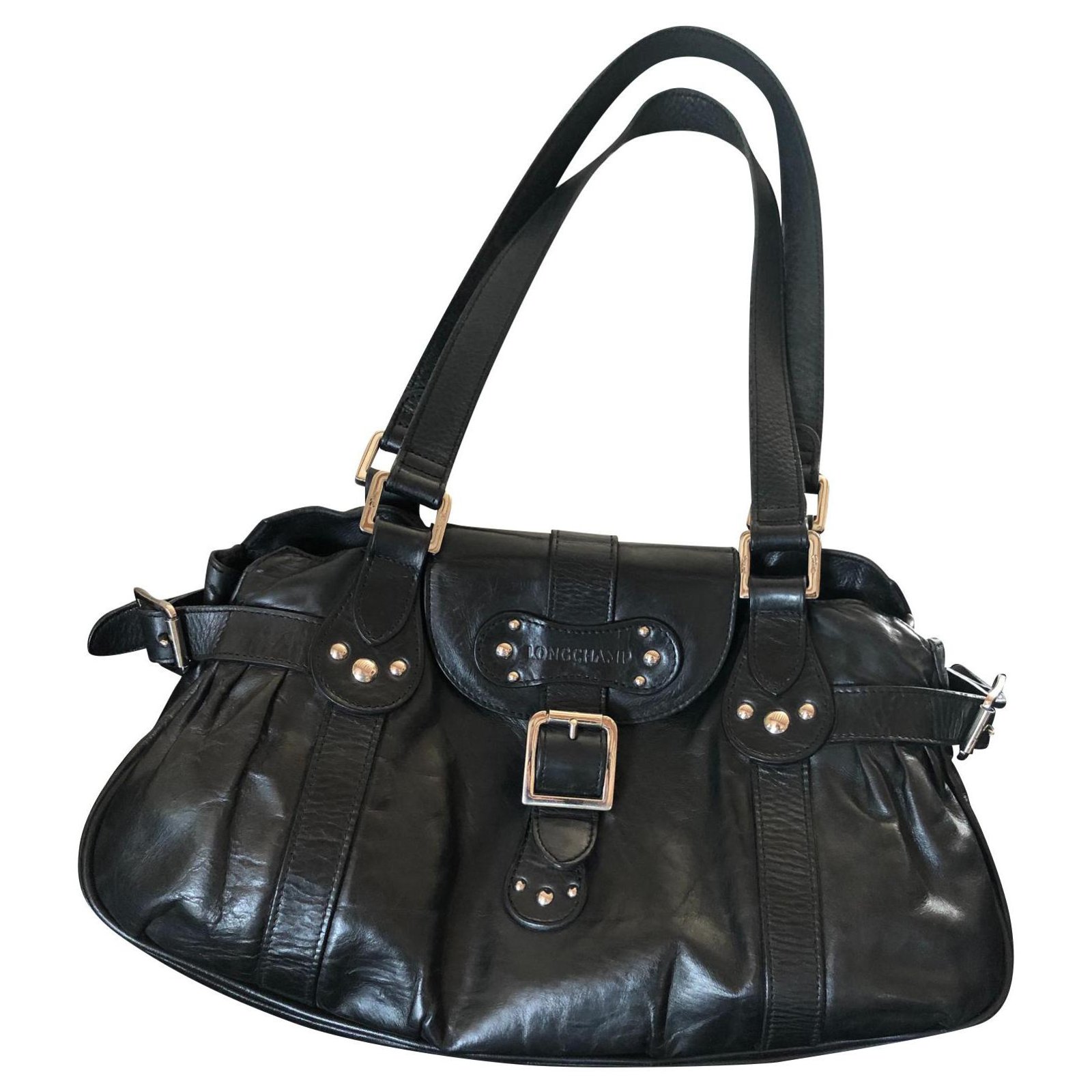 black leather longchamp bag