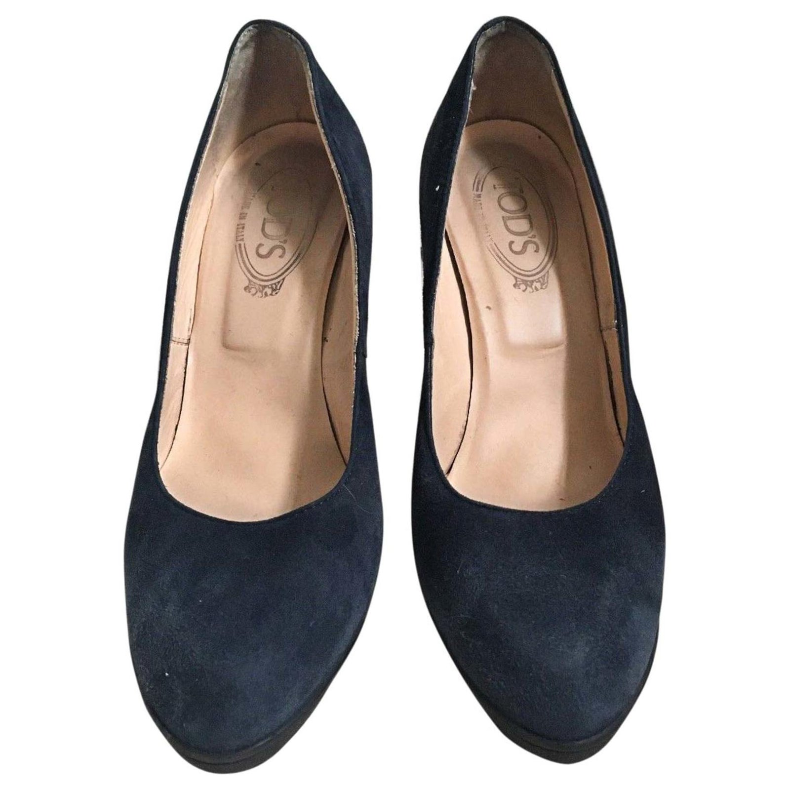 blue suede high heels