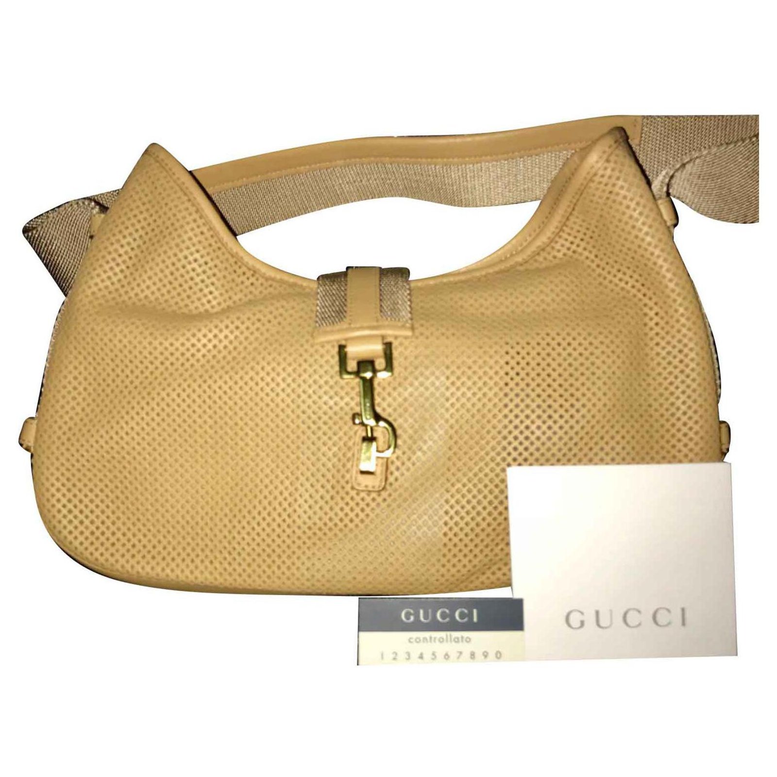 Gucci Jackie Shoulder bag in perforated leather Beige ref.124823