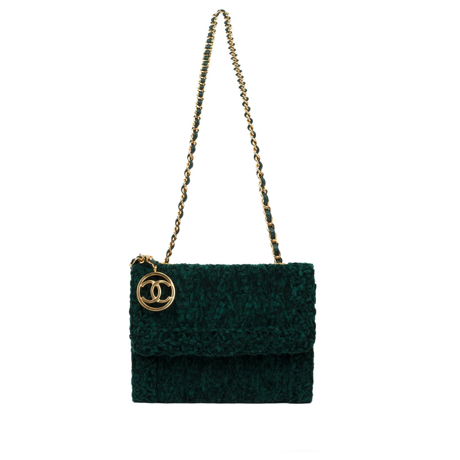Beautiful Chanel evening bag in velvet and green leather in very good  condition! ref.124846 - Joli Closet