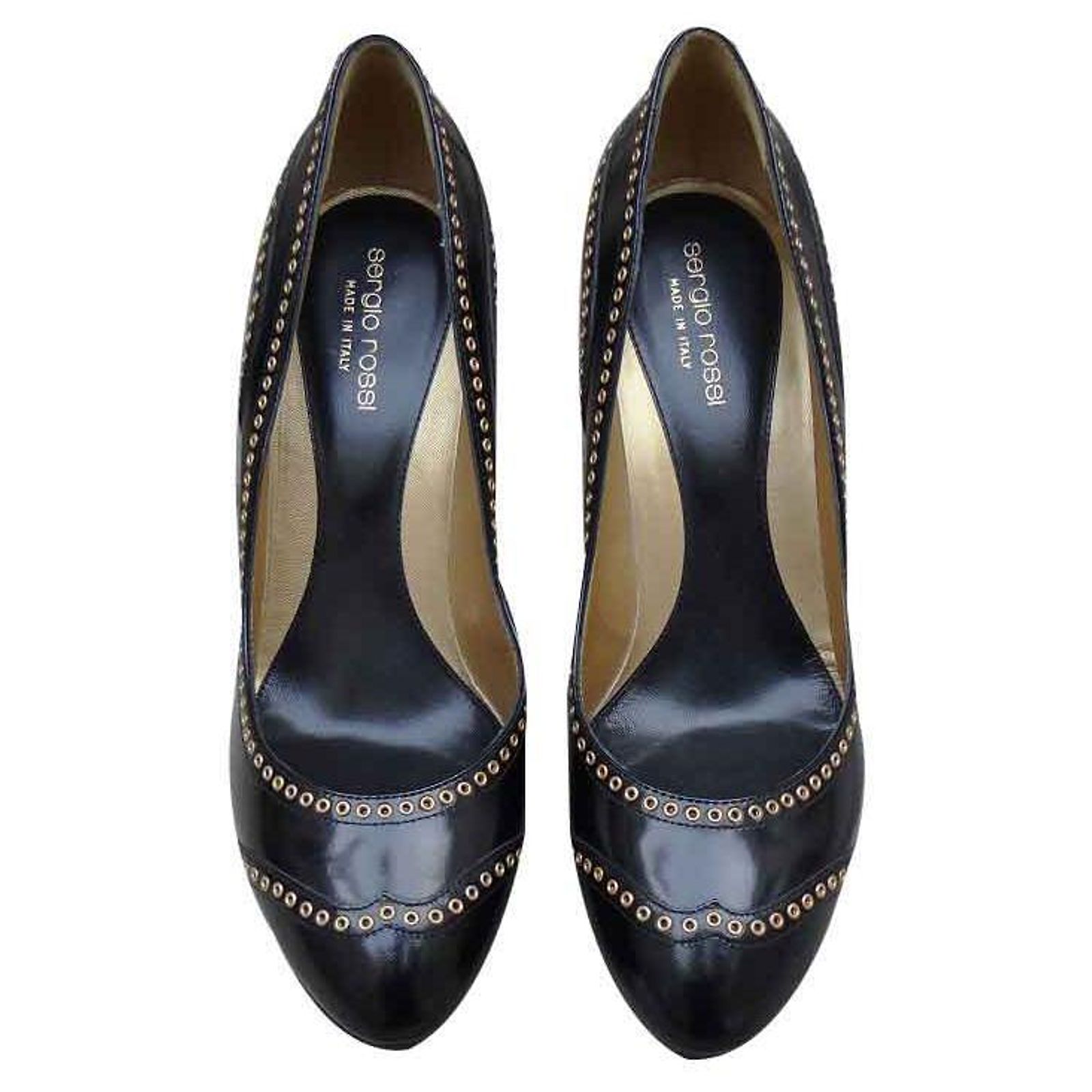 Talons Sergio Rossi à Bouts Ouverts Avec Plateforme - Cuir Vernis Noir - Taille 40 - Occasion Comme Neuf