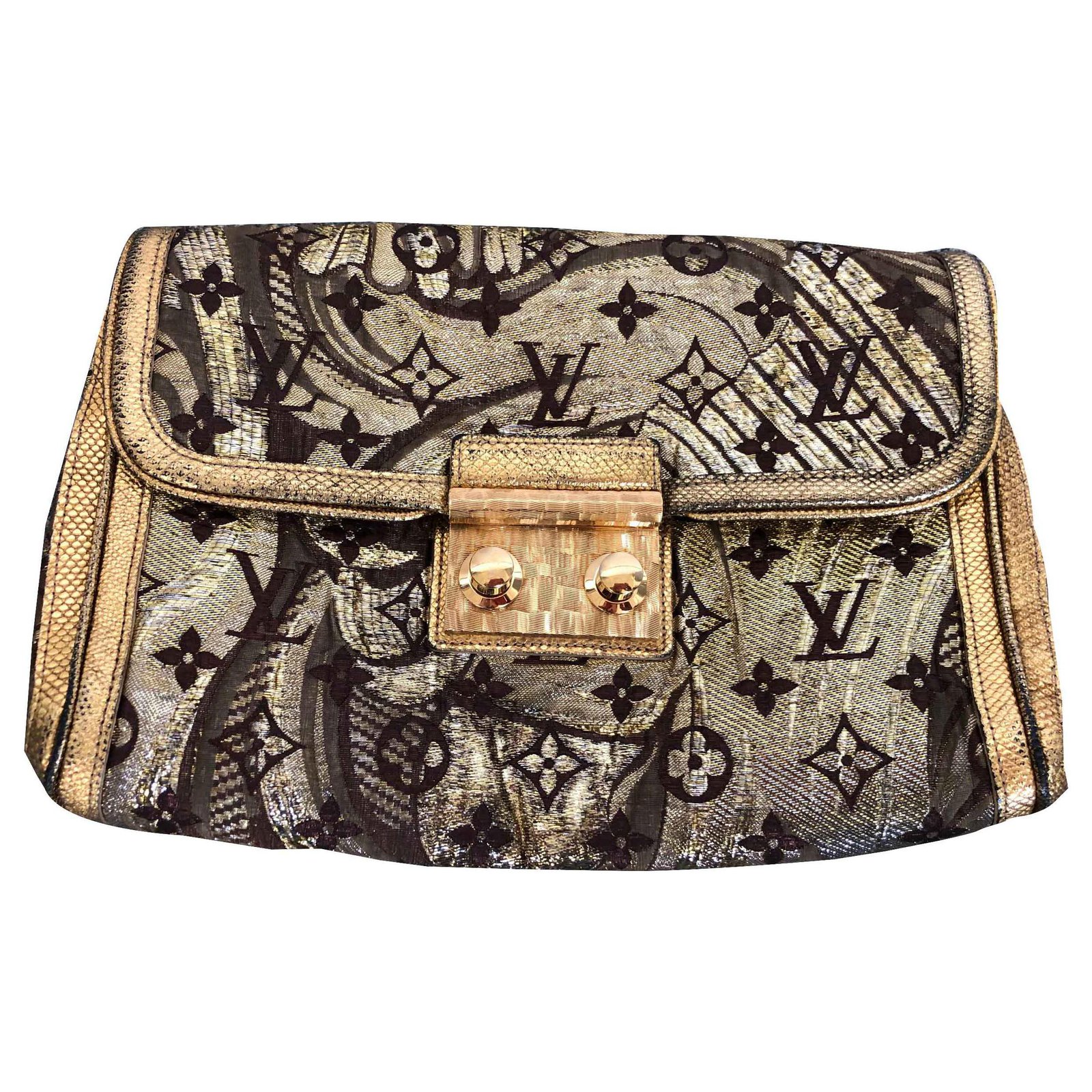 Louis Vuitton Clutch bags Golden Metallic Silk Cloth Python ref.125408 -  Joli Closet