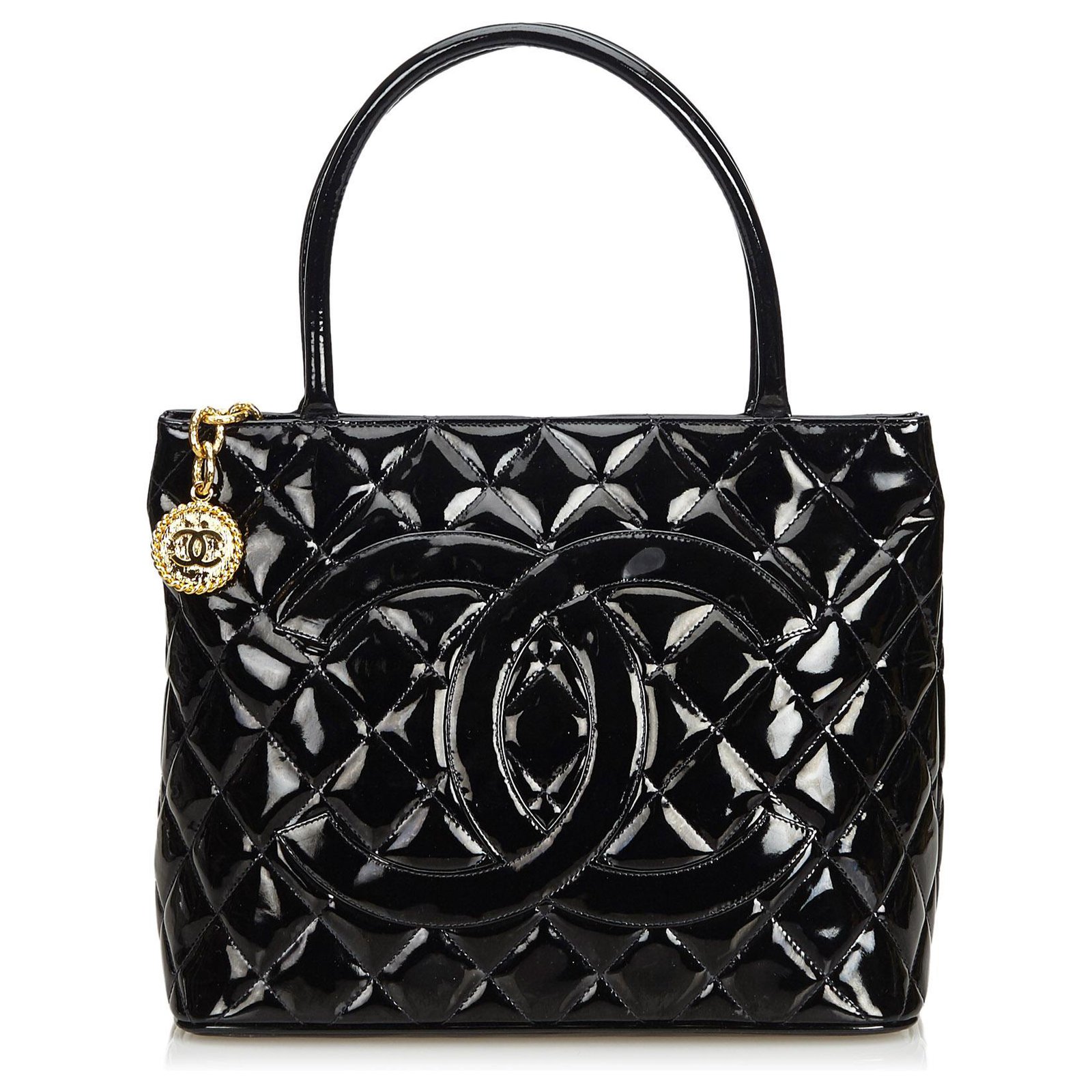 Small shopping bag Patent calfskin  goldtone metal black  Fashion   CHANEL