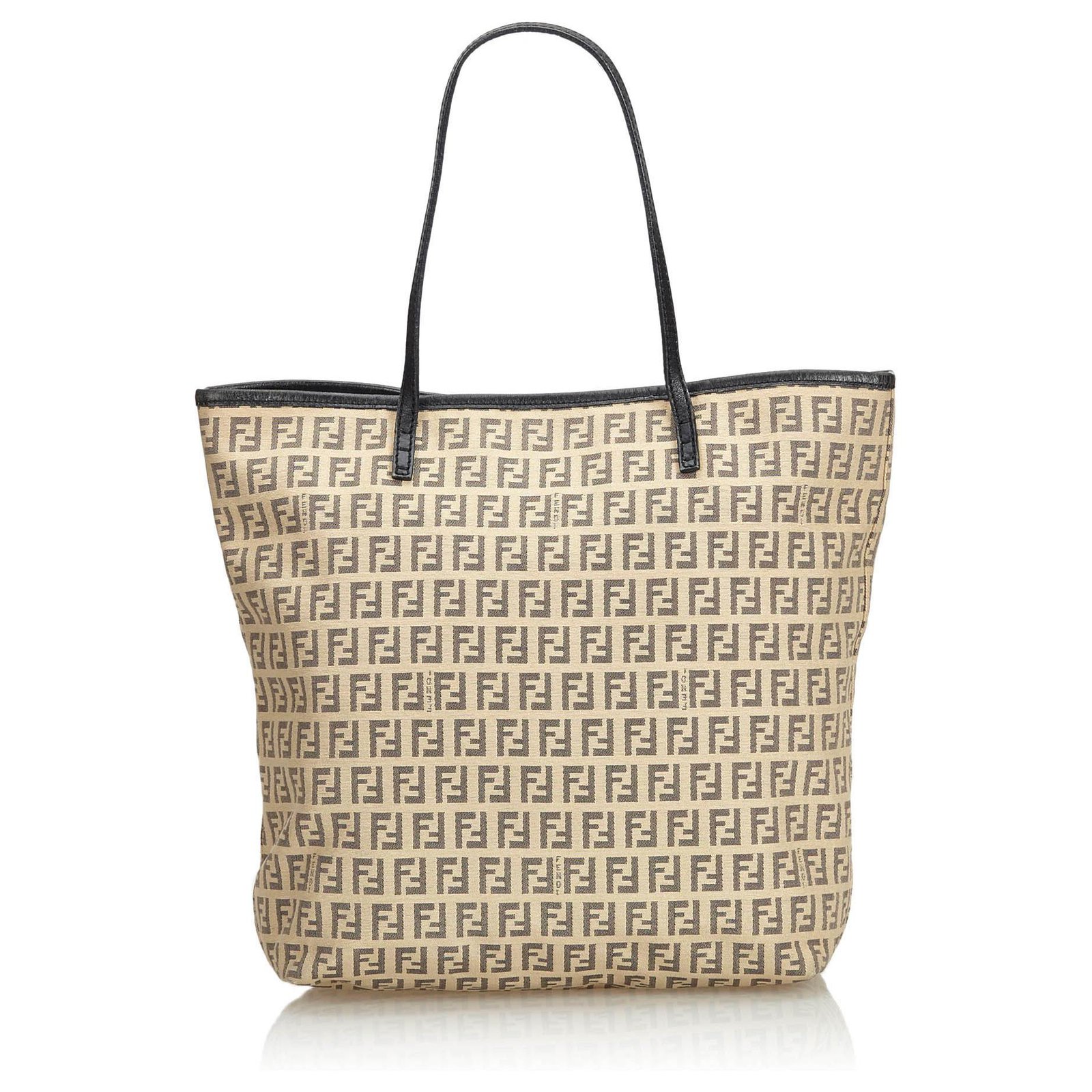 FENDI Zucchino shoulder Womens tote bag beige x brown Leather Cloth  ref.225769 - Joli Closet
