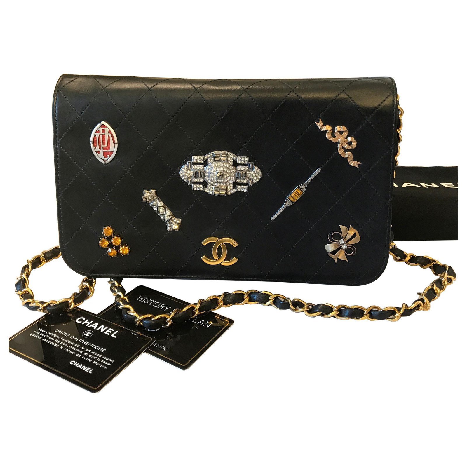 Chanel w/tags, cards,box Collectors Flap Bag Black Leather ref