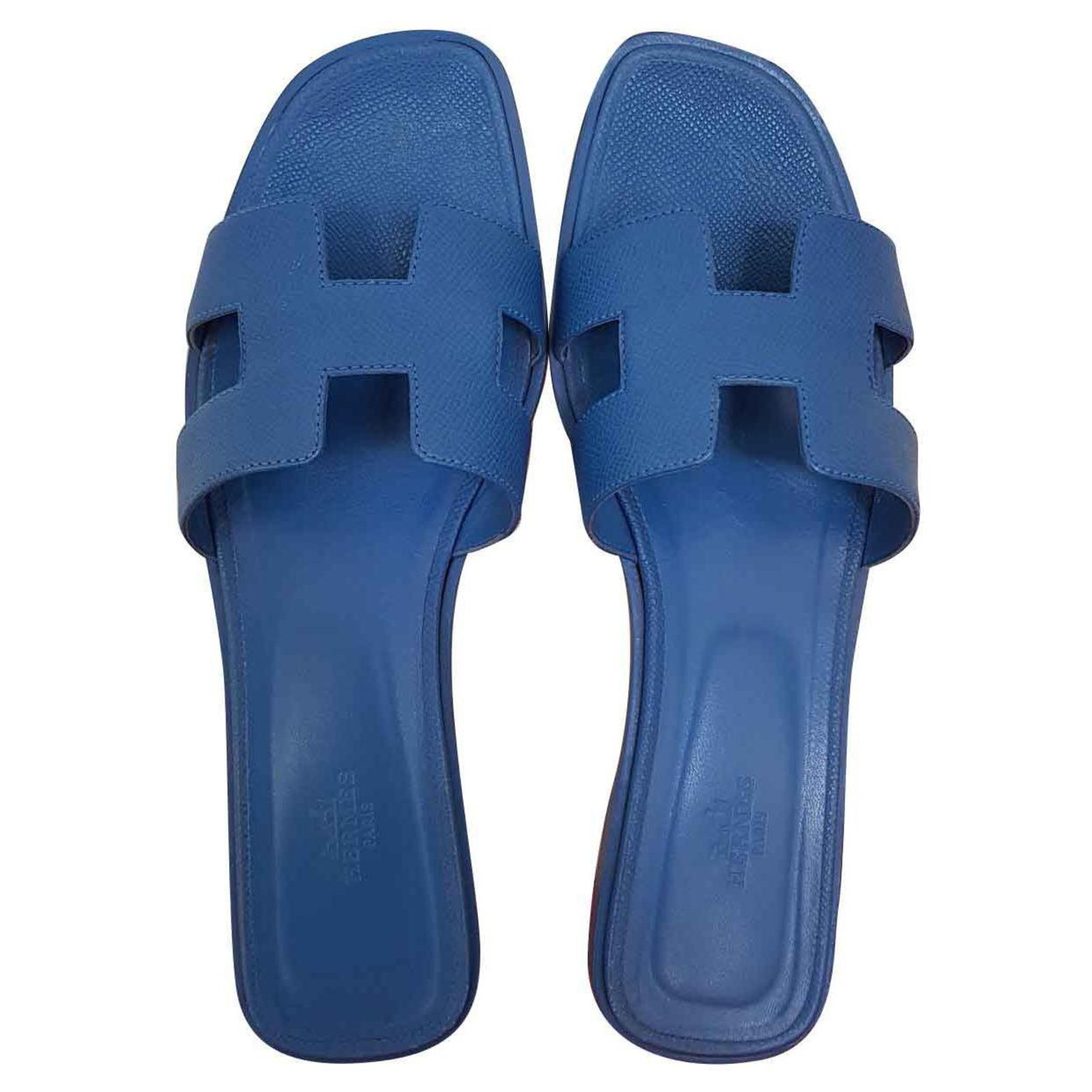 Hermès ORAN EPSOM BLUE Sandals Leather 