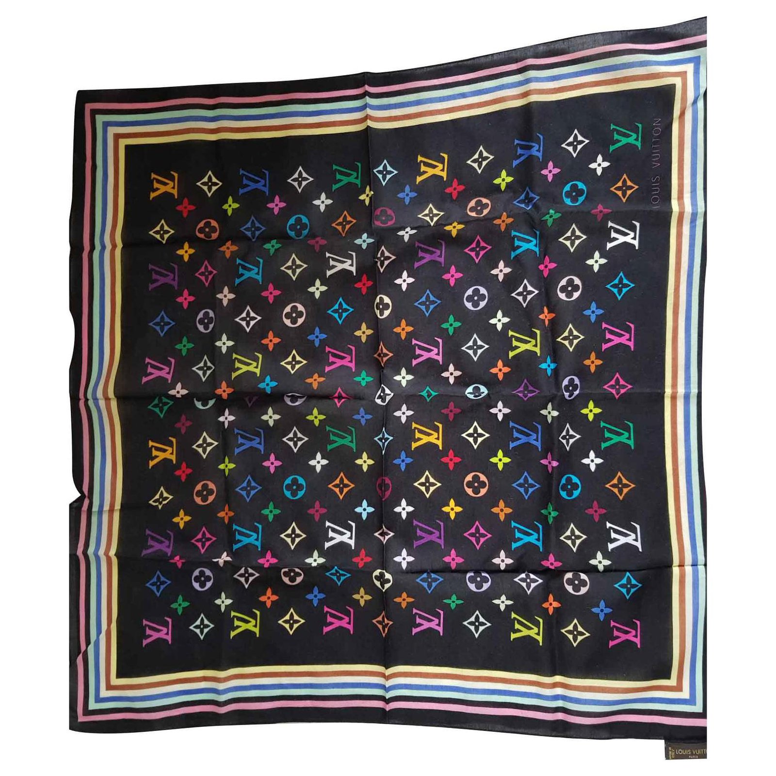 Louis Vuitton Square scarf monogram Black Silk Polyester ref