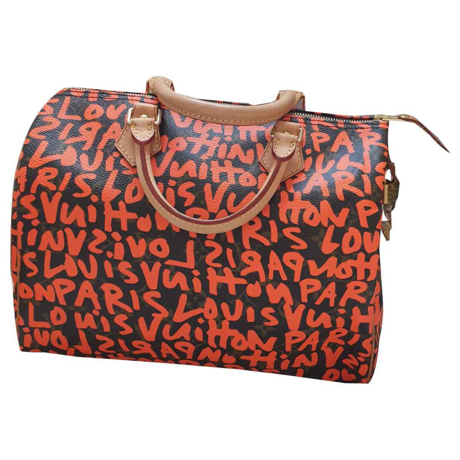 Louis Vuitton Vuitton Speedy bag 30 graffiti Orange Leather Cloth  ref.126680 - Joli Closet