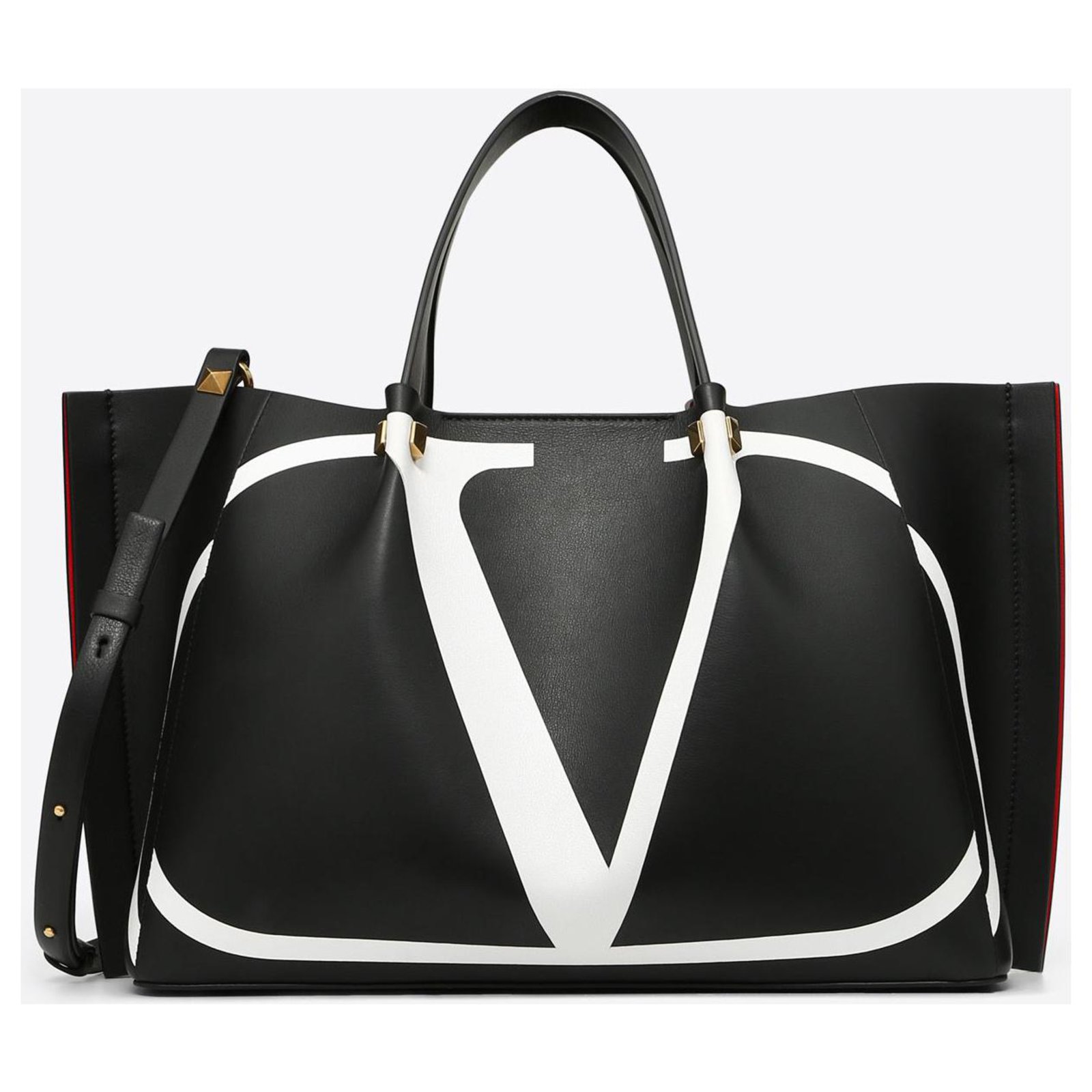 VALENTINO SAC MEDIUM SHOPPING BAG VLOGO ESCAPE WITH INLAY Black White  Leather ref.126805 - Joli Closet
