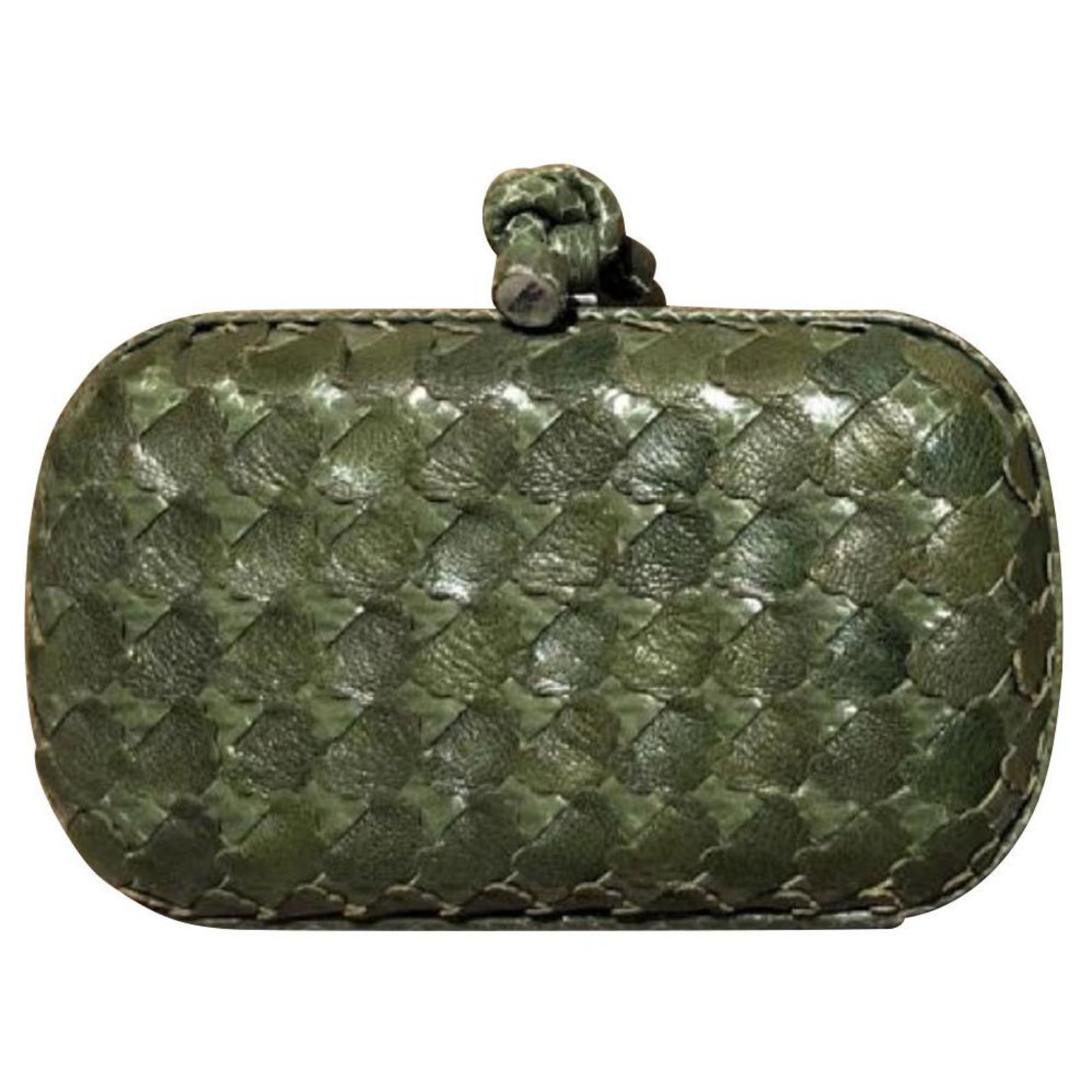 Bottega Veneta Womens Snakeskin Trim Clutch Handbag