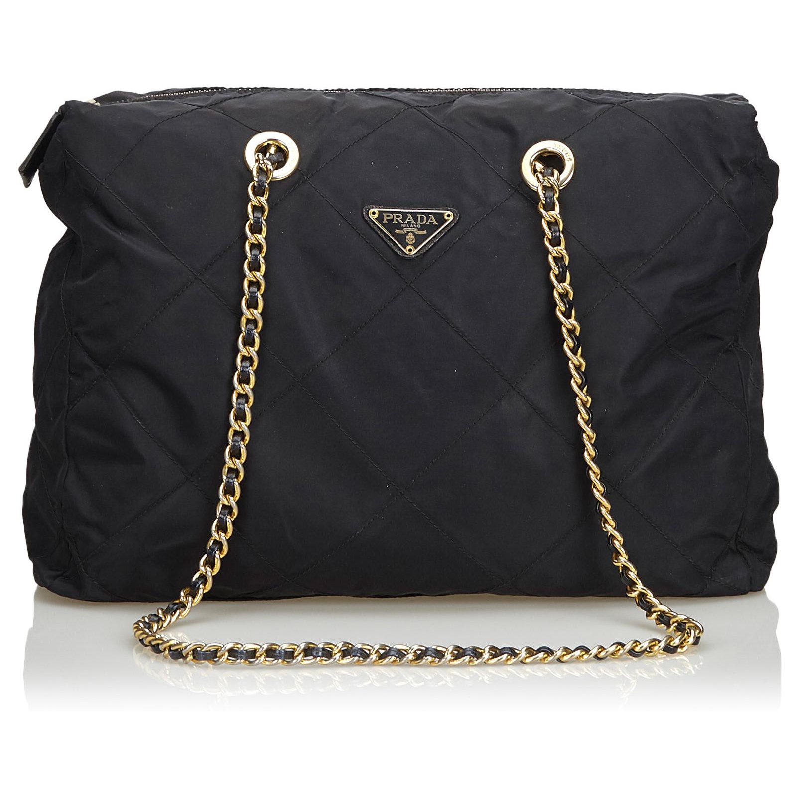 Prada Black Quilted Nylon Chain Shoulder Bag Cloth  - Joli Closet
