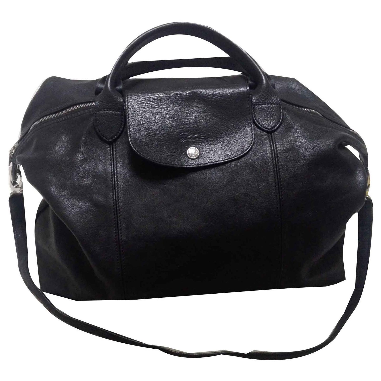 Longchamp Black Le Pliage Cuir Crossbody Bag