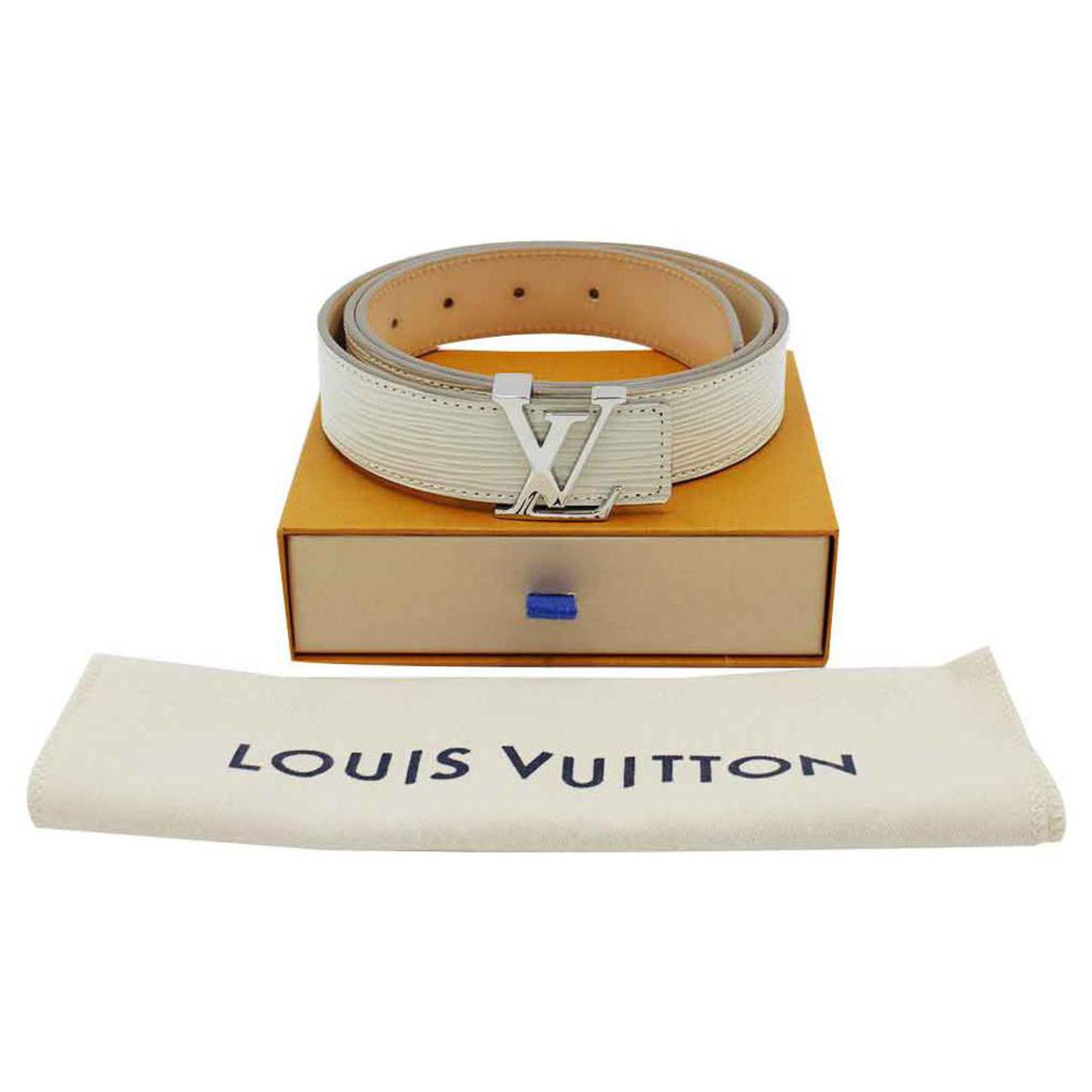 Cintura LV Louis Vuitton originale in pelle Epi color crema Crudo