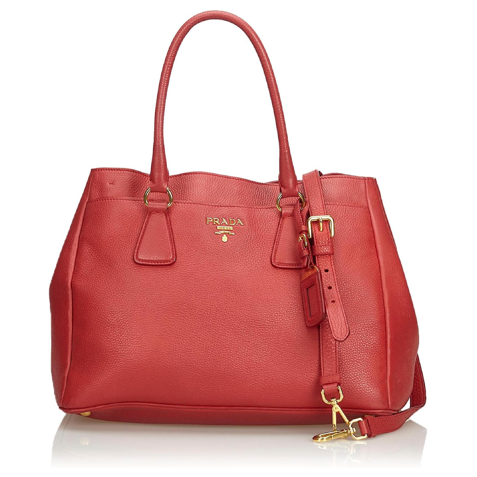 Prada Red Vitello Daino Satchel Leather ref.127772 - Joli Closet