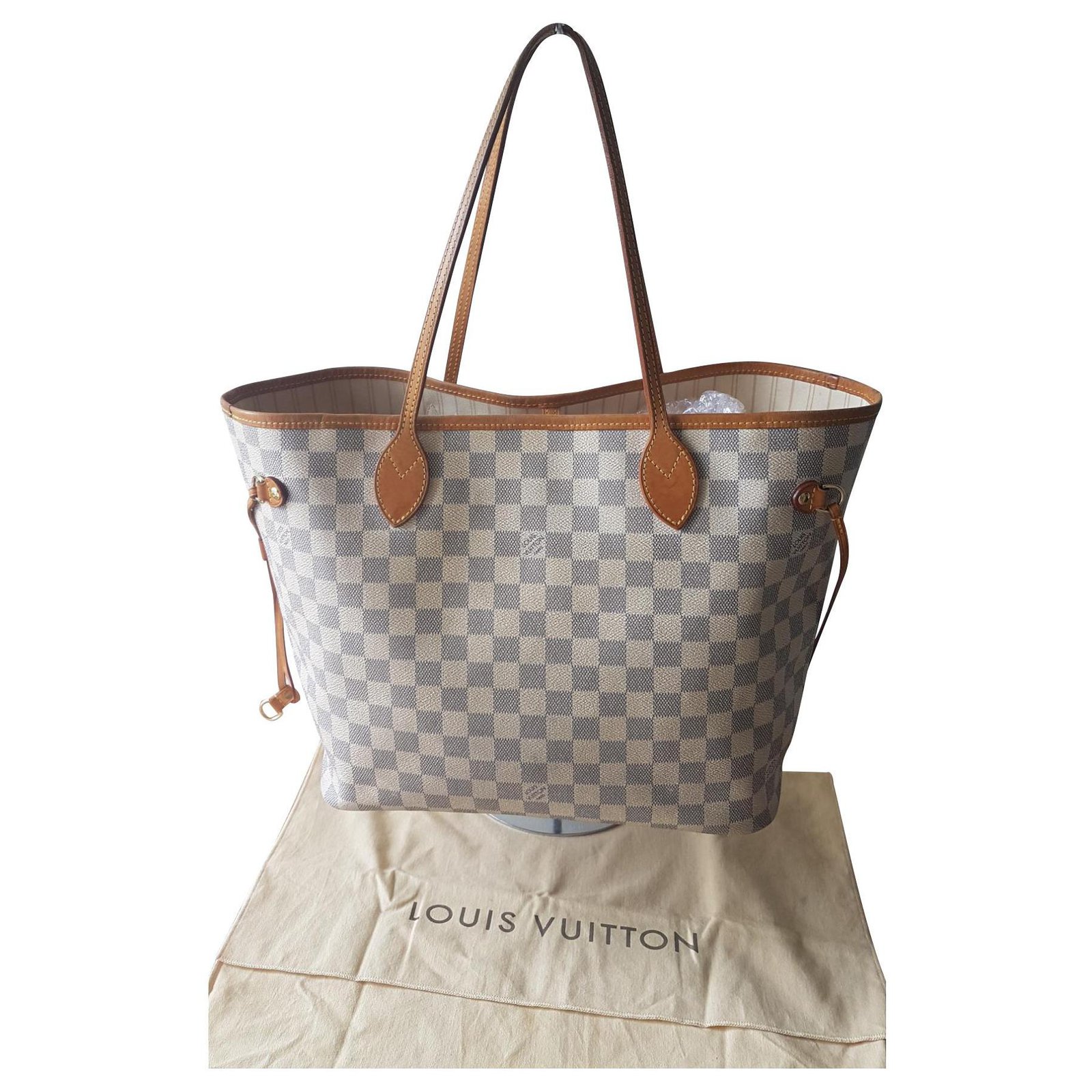 Neverfull Louis Vuitton Handbags Blue Eggshell Leather Cloth ref.128209 -  Joli Closet