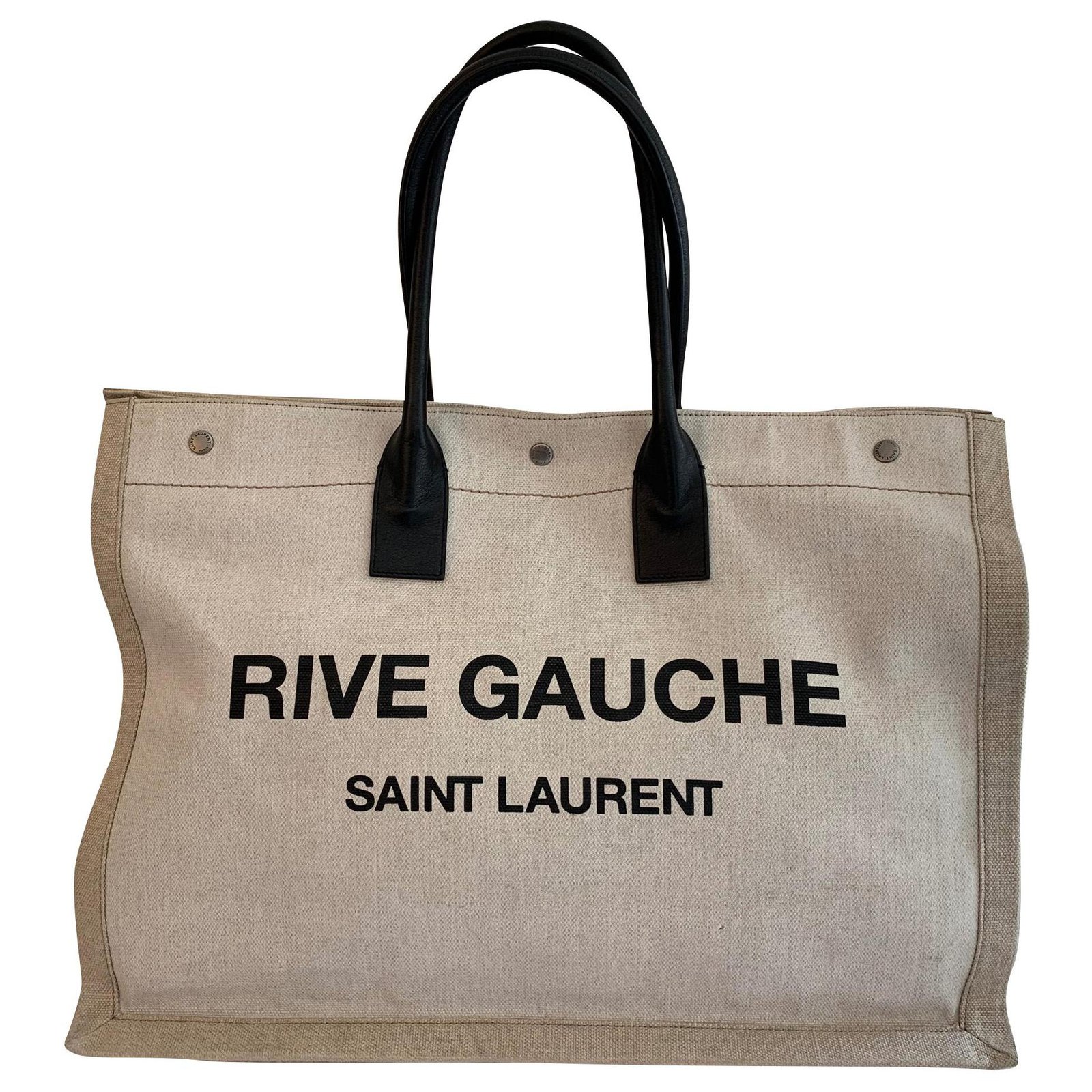 Saint Laurent Rive Gauche Tote Bag Handbag Linen & Leather