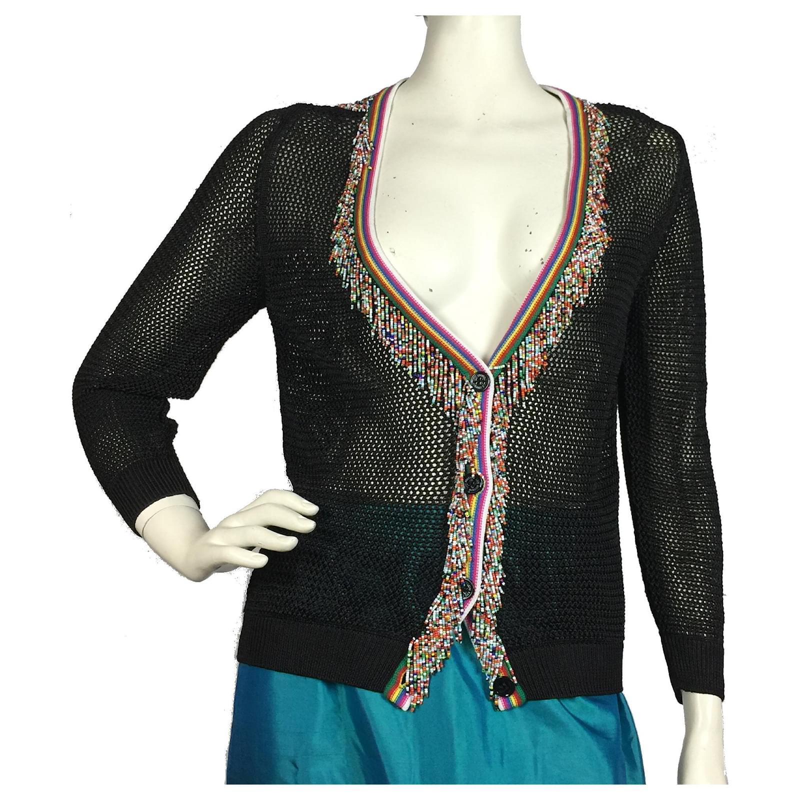 Love Moschino Gehäkelte Strickjacke mit Beatd-Besatz Schwarz