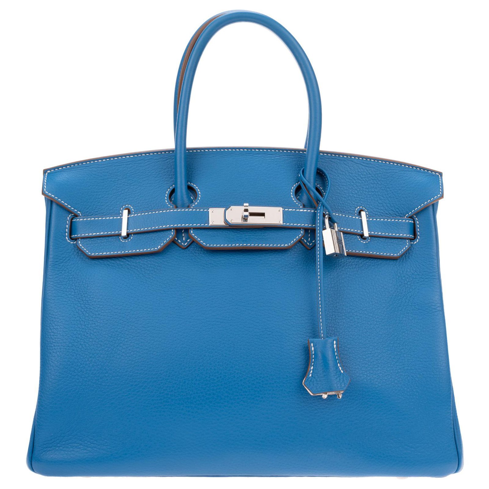 Hermès Stunning and rare Hermes Birkin Handbag 35 two-tone blue glow  Mykonos (outside) & White (inside, back of the straps and under), palladium  hardware, In very good shape! Leather ref.128367 - Joli