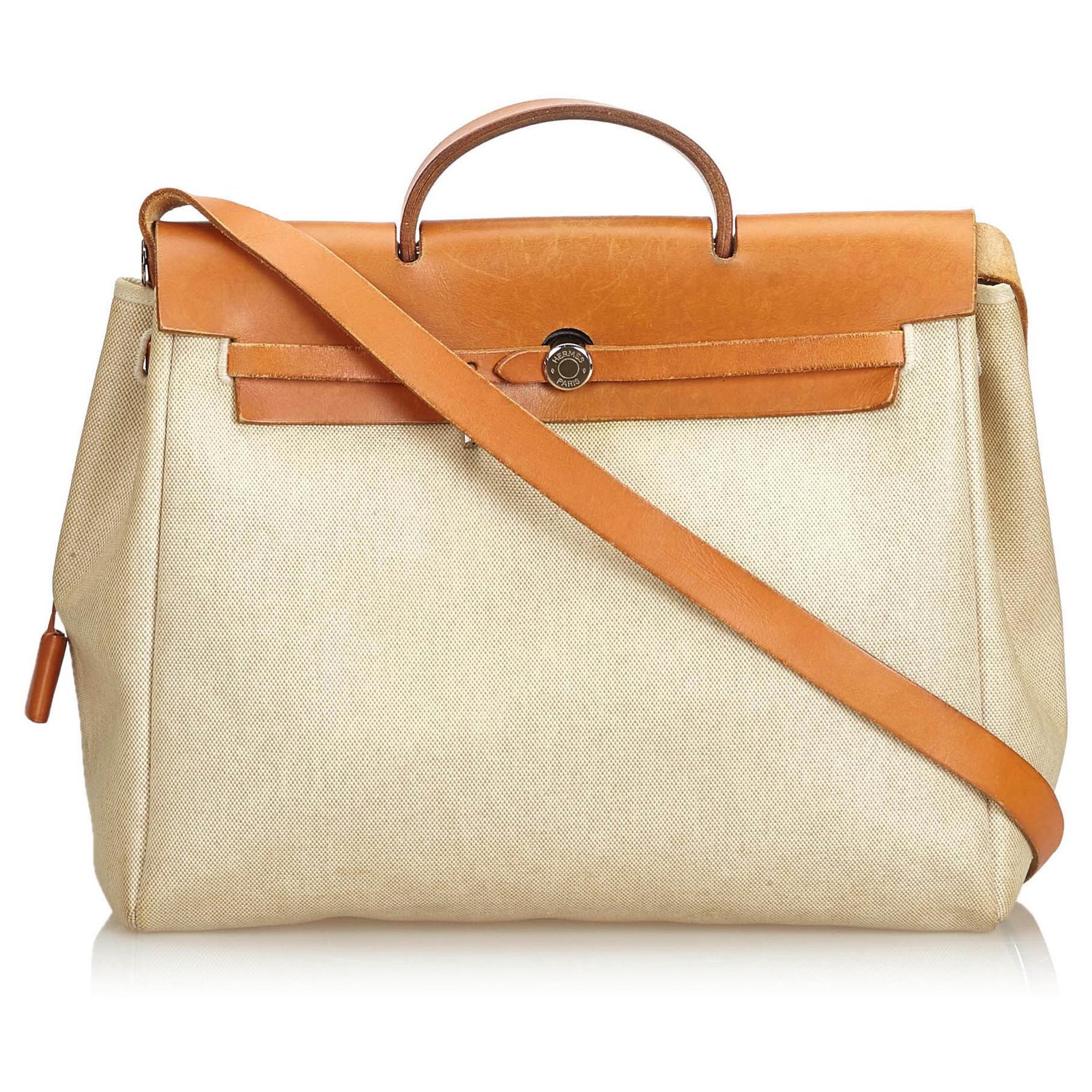 Hermes Leather Canvas Herbag Ivory Brown