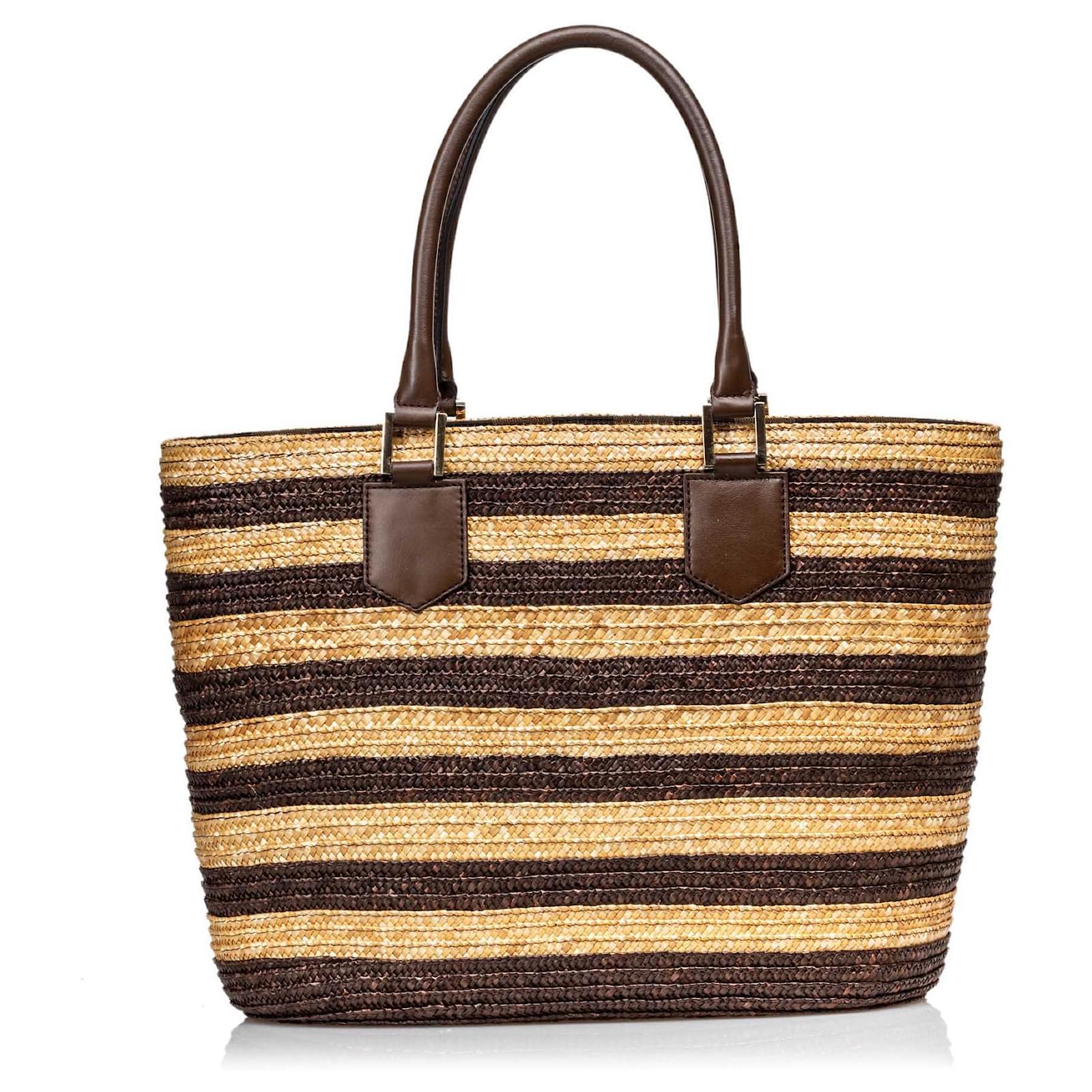 Borsa a tracolla di paglia marrone a righe Fendi Beige Marrone scuro Pelle  ref.129074 - Joli Closet
